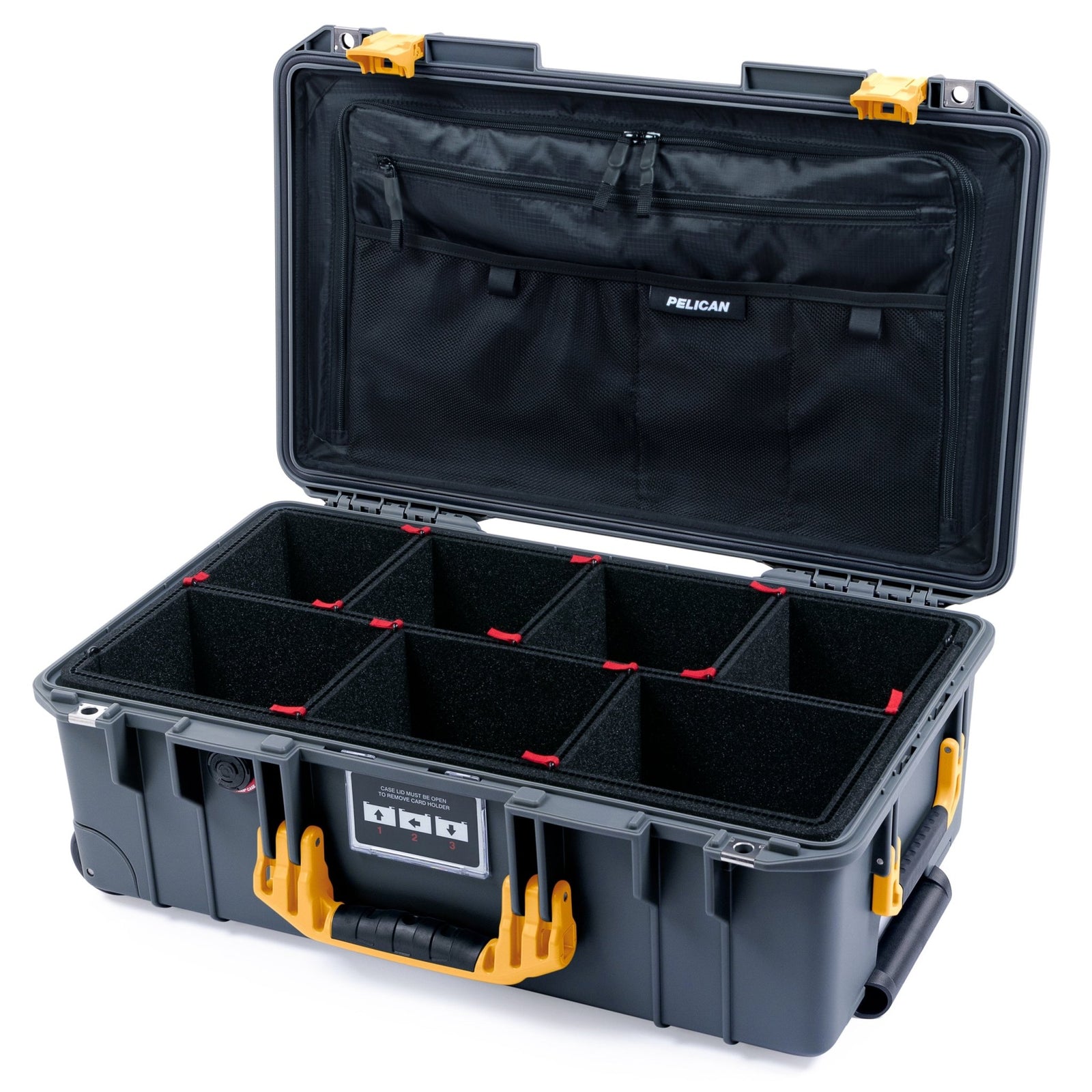 Pelican 1535 Air Carry - on Case - Charcoal & Yellow - TrekPak Divider System / TRVL Lid Organizer