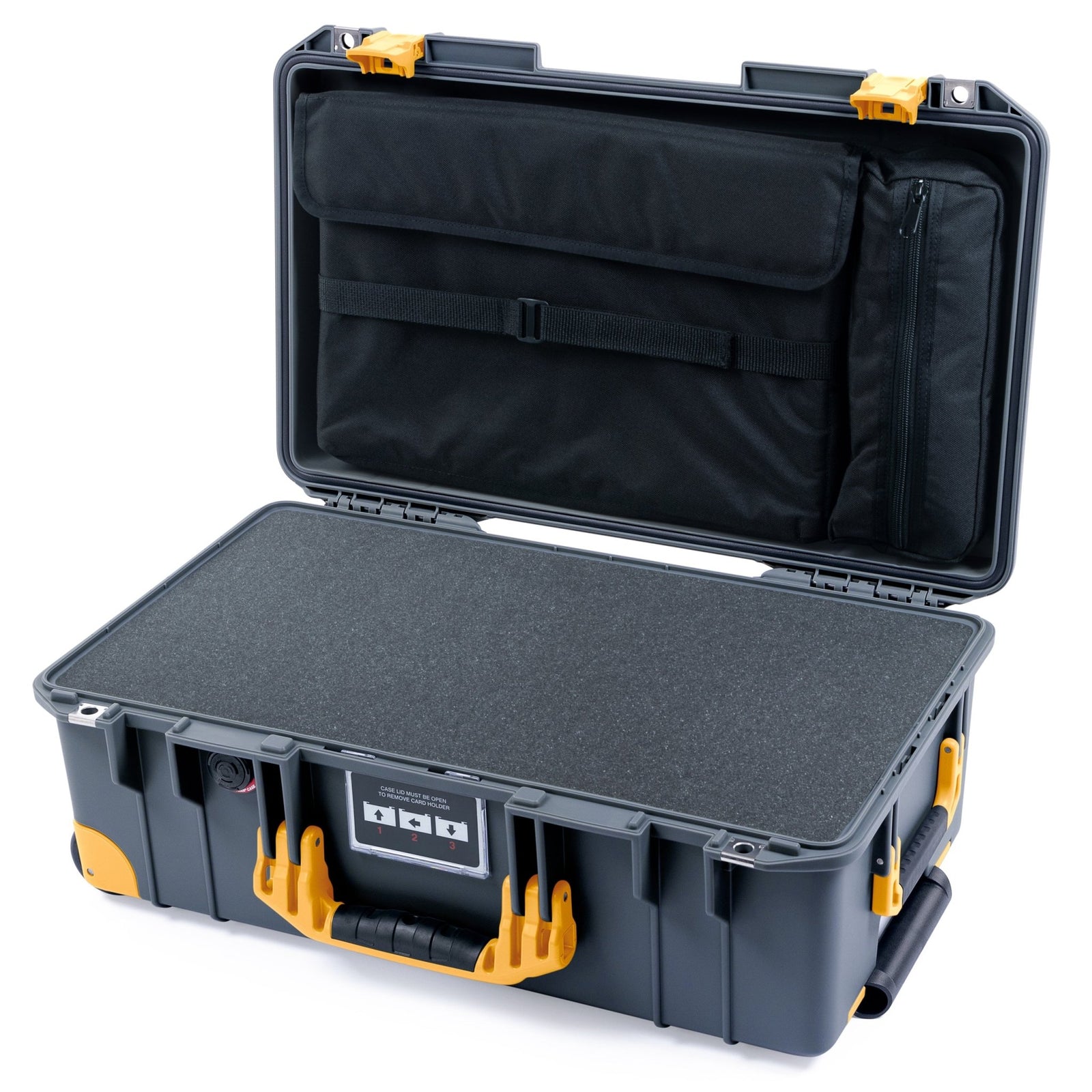 Pelican 1535 Air Carry - on Case - Charcoal & Yellow Trolley - Pick & Pluck Foam / Computer Lid Pouch
