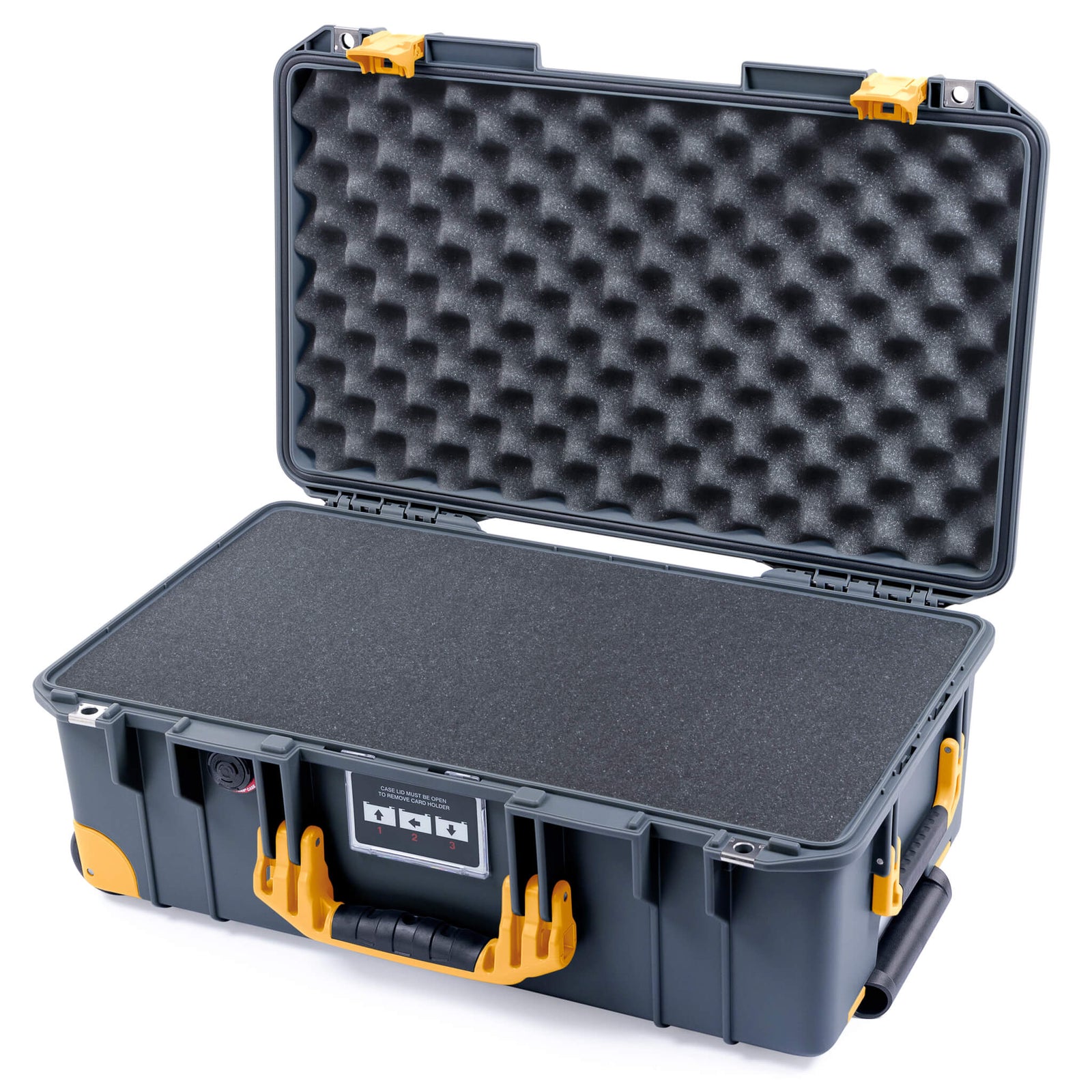 Pelican 1535 Air Carry - on Case - Charcoal & Yellow Trolley - Pick & Pluck Foam / Convoluted Lid Foam