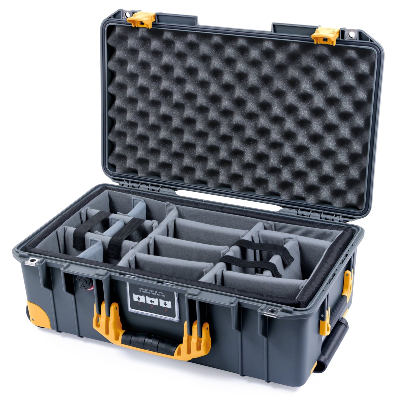 Pelican 1535 Air Carry - on Case - Charcoal & Yellow Trolley - Padded Microfiber Dividers / Convoluted Lid Foam