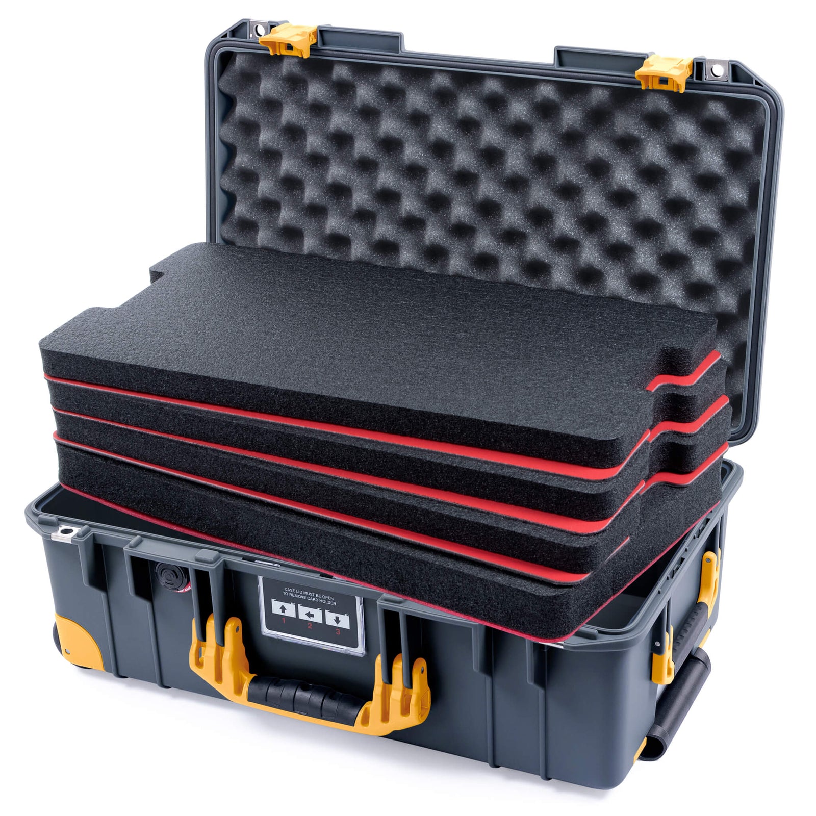 Pelican 1535 Air Carry - on Case - Charcoal & Yellow Trolley - DIY Tool Foam Kit / Convoluted Lid Foam