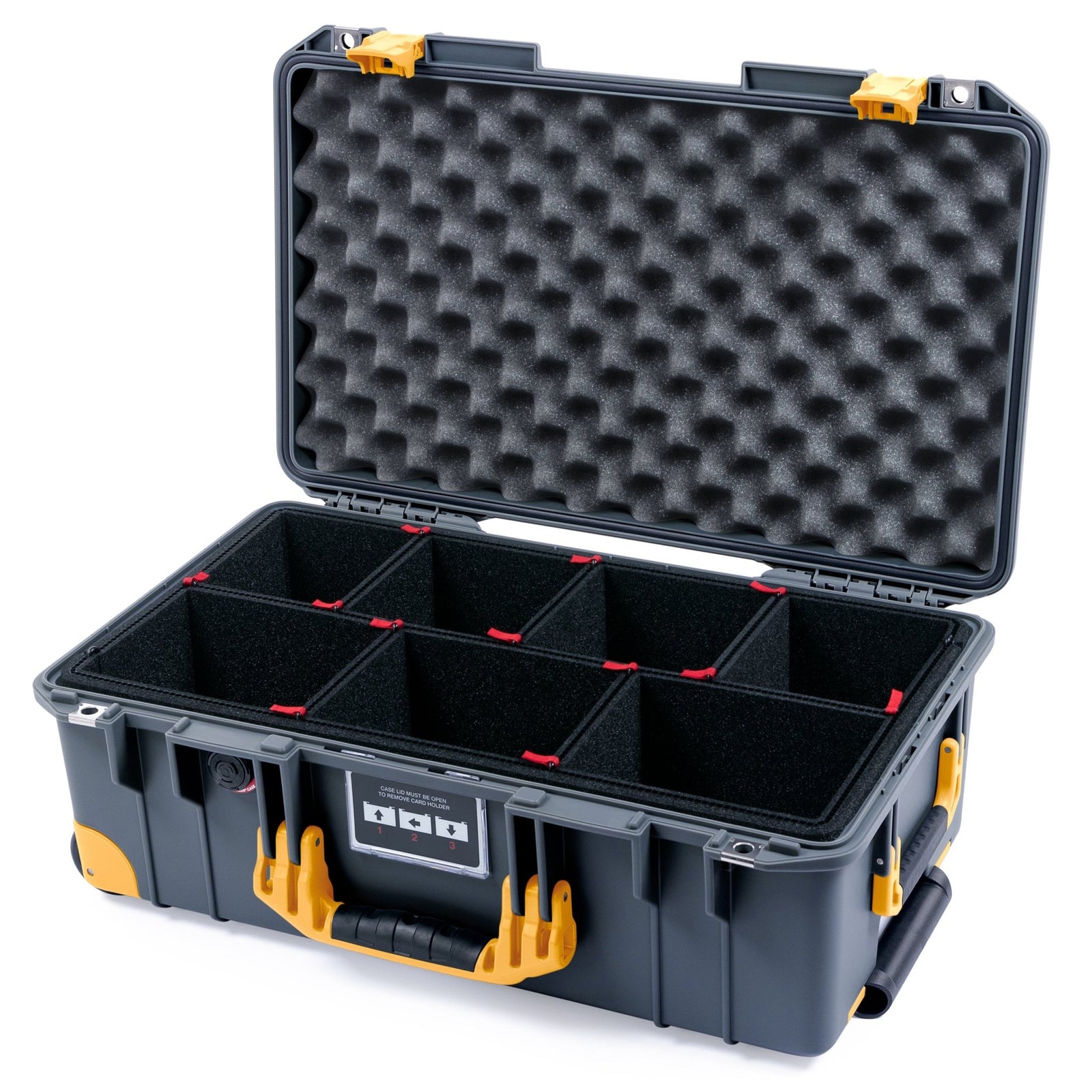 Pelican 1535 Air Carry - on Case - Charcoal & Yellow Trolley - TrekPak Divider System / Convoluted Lid Foam