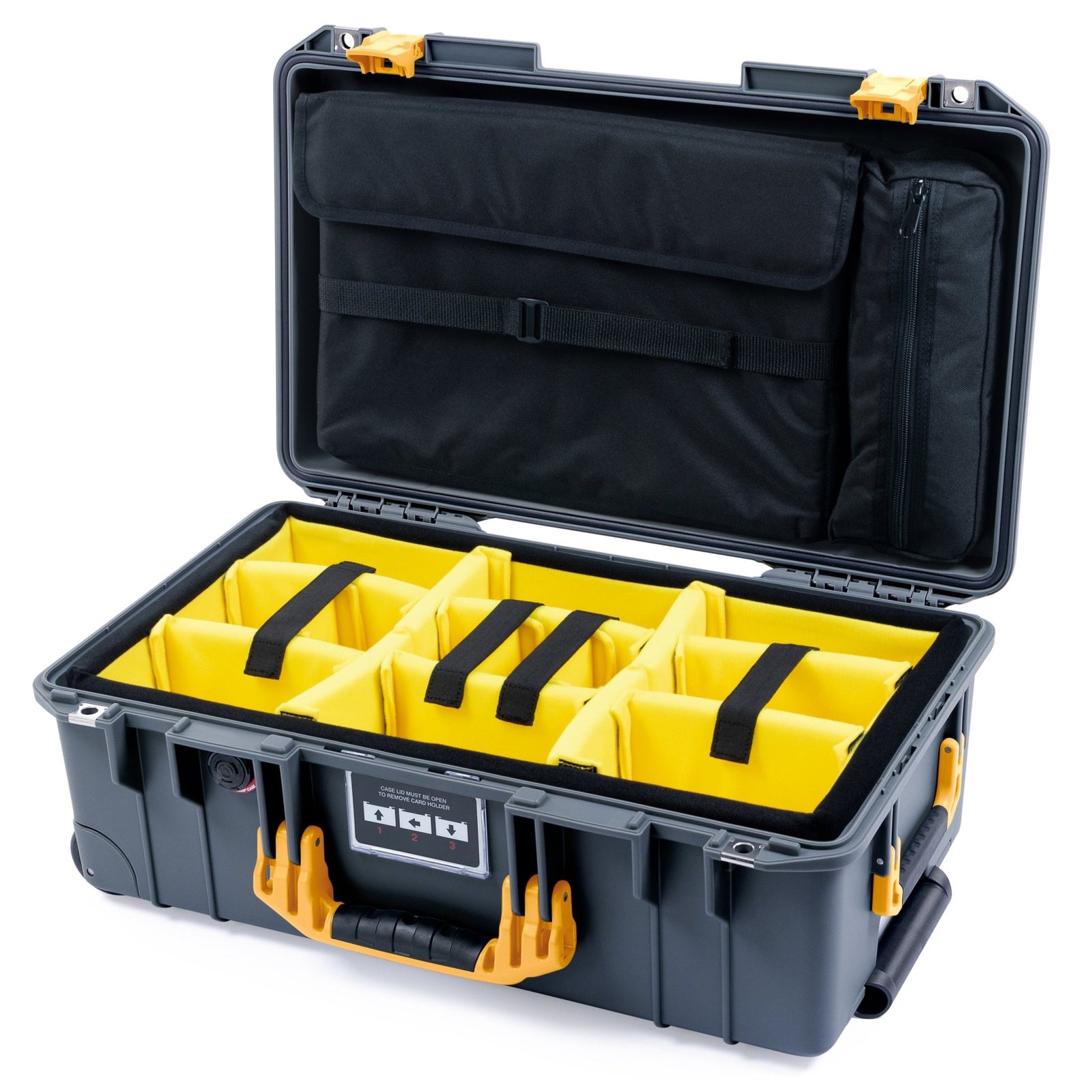 Pelican 1535 Air Carry - on Case - Charcoal & Yellow - Yellow Padded Microfiber Dividers / Computer Lid Pouch