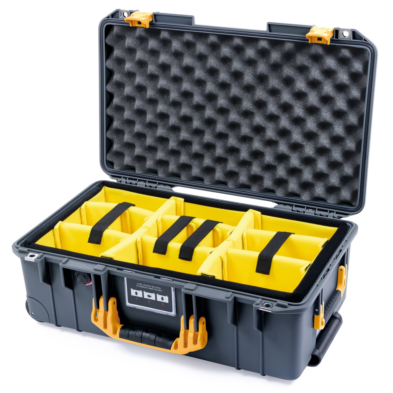 Pelican 1535 Air Carry - on Case - Charcoal & Yellow - Yellow Padded Microfiber Dividers / Convoluted Lid Foam