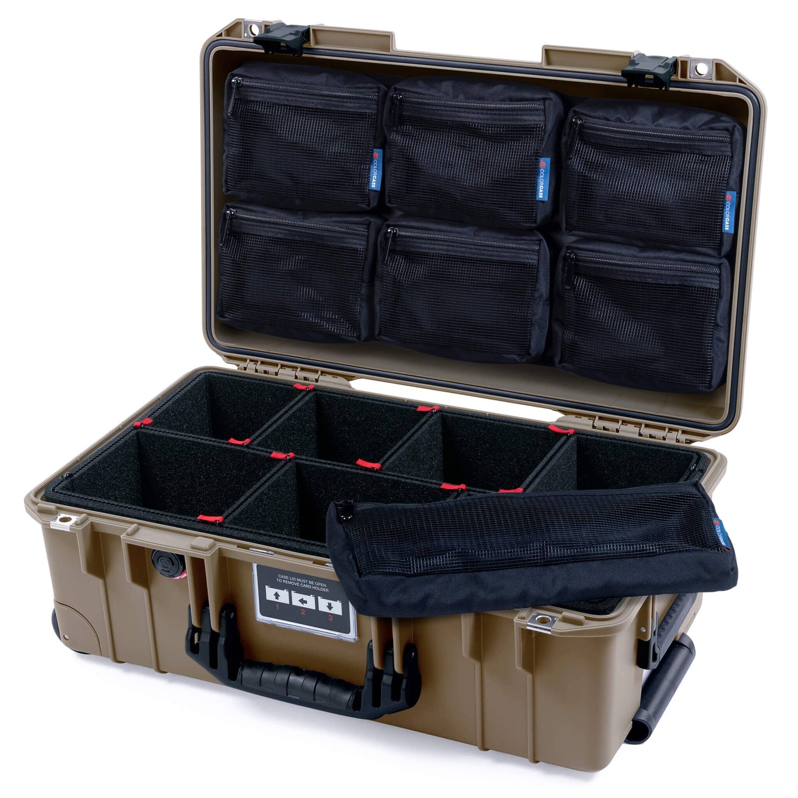 Pelican 1535 Air Carry - on Case - Dark Desert Dirt & Black - TrekPak Divider System / 7 - Piece Removable Mesh Pouches