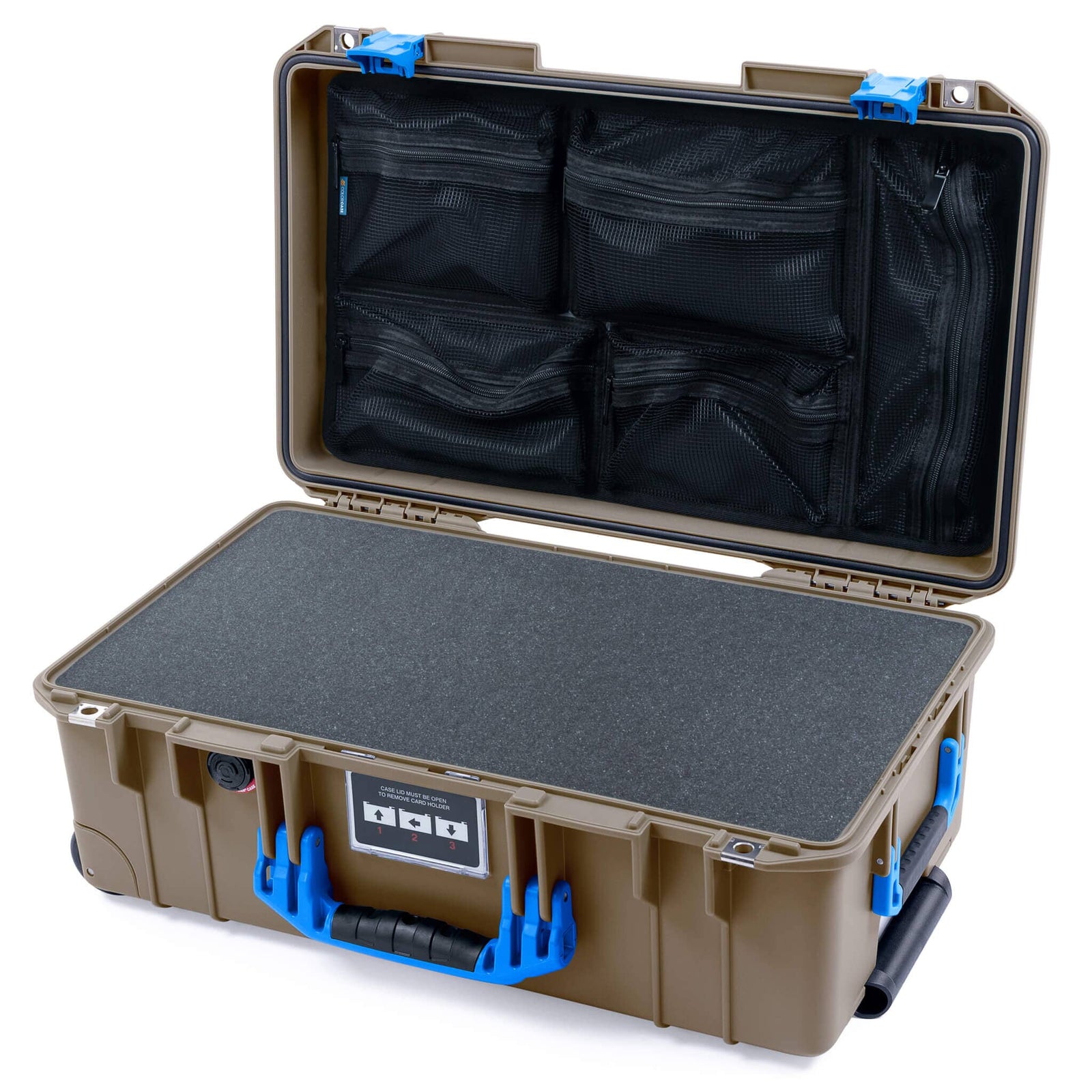 Pelican 1535 Air Carry-on Case - Dark Desert Dirt & Blue - Pick & Pluck Foam / Mesh Lid Organizer
