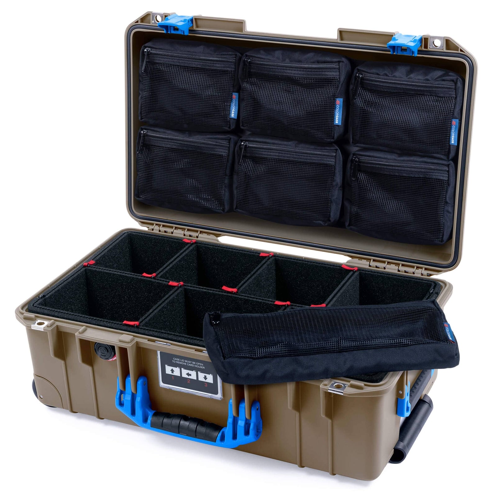 Pelican 1535 Air Carry-on Case - Dark Desert Dirt & Blue - TrekPak Divider System / 7-Piece Removable Mesh Pouches