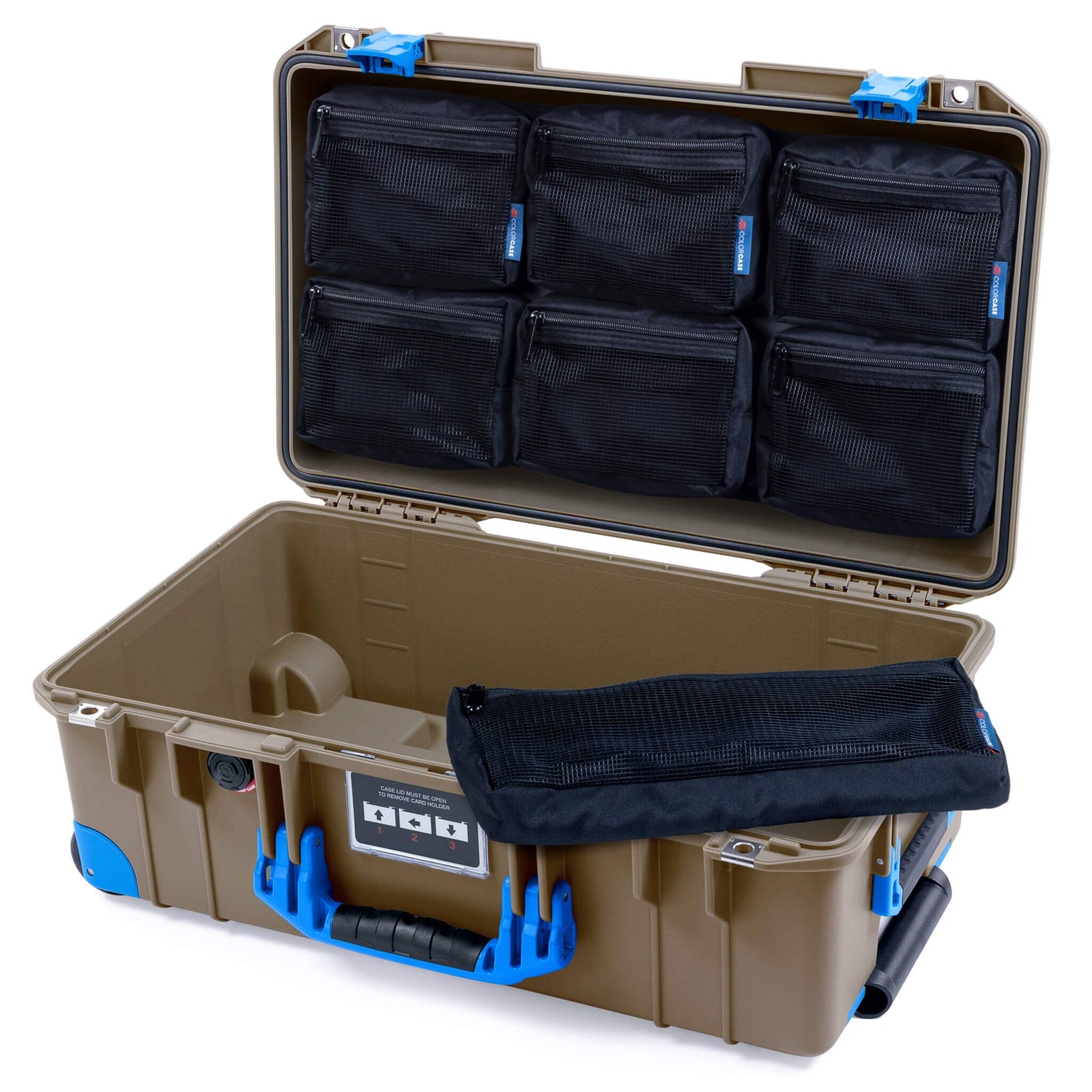 Pelican 1535 Air Case, Dark Desert Dirt with Blue Handles, Latches & Trolley 7-Piece Removable Mesh Pouches Only ColorCase 015350-0700-580-121-120