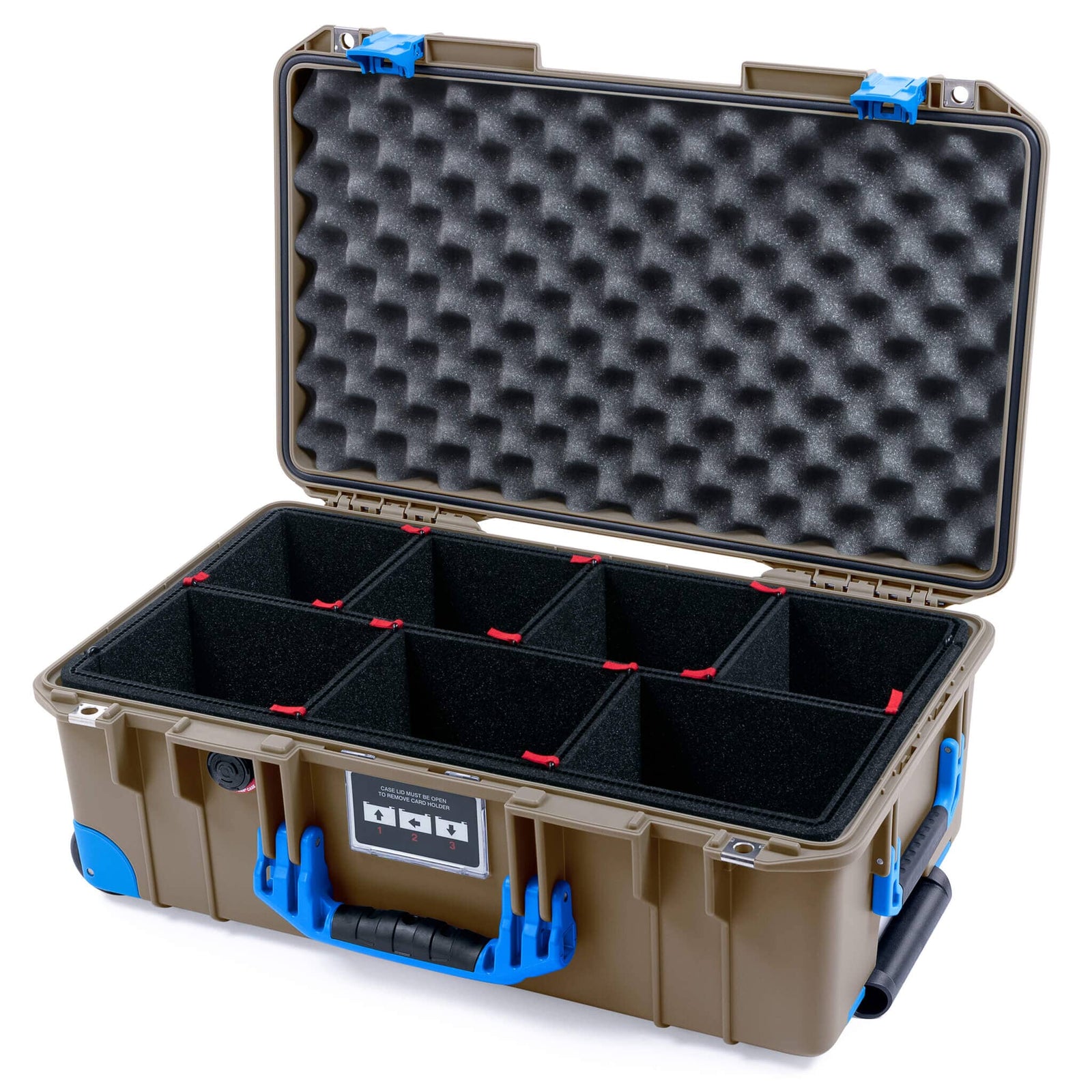 Pelican 1535 Air Case, Dark Desert Dirt with Blue Handles, Latches & Trolley TrekPak Divider System with Convoluted Lid Foam ColorCase 015350-0020-580-121-120