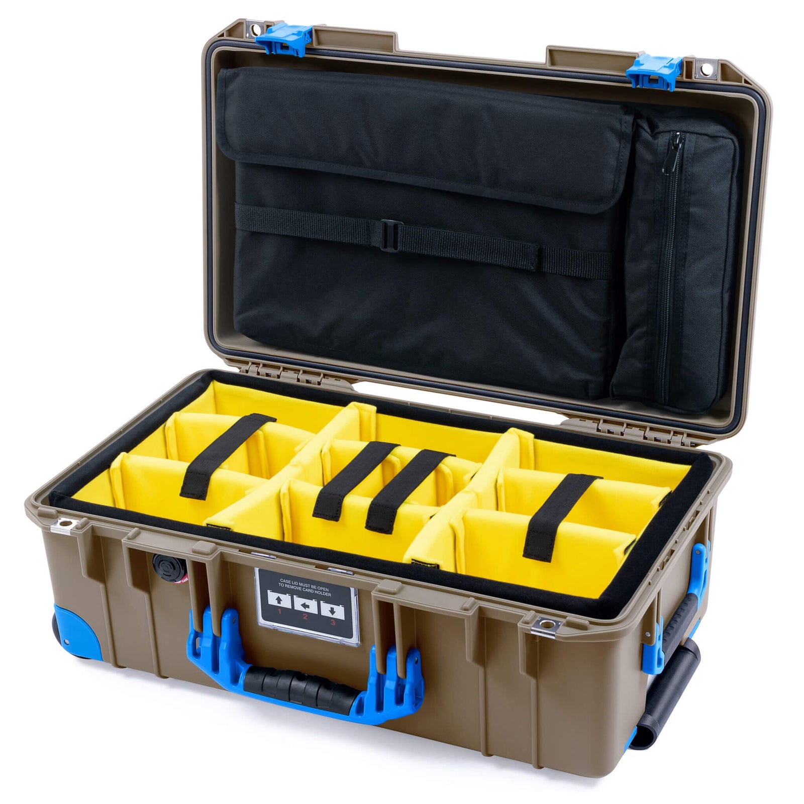 Pelican 1535 Air Carry-on Case - Dark Desert Dirt & Blue Trolley - Yellow Padded Microfiber Dividers / Computer Lid Pouch