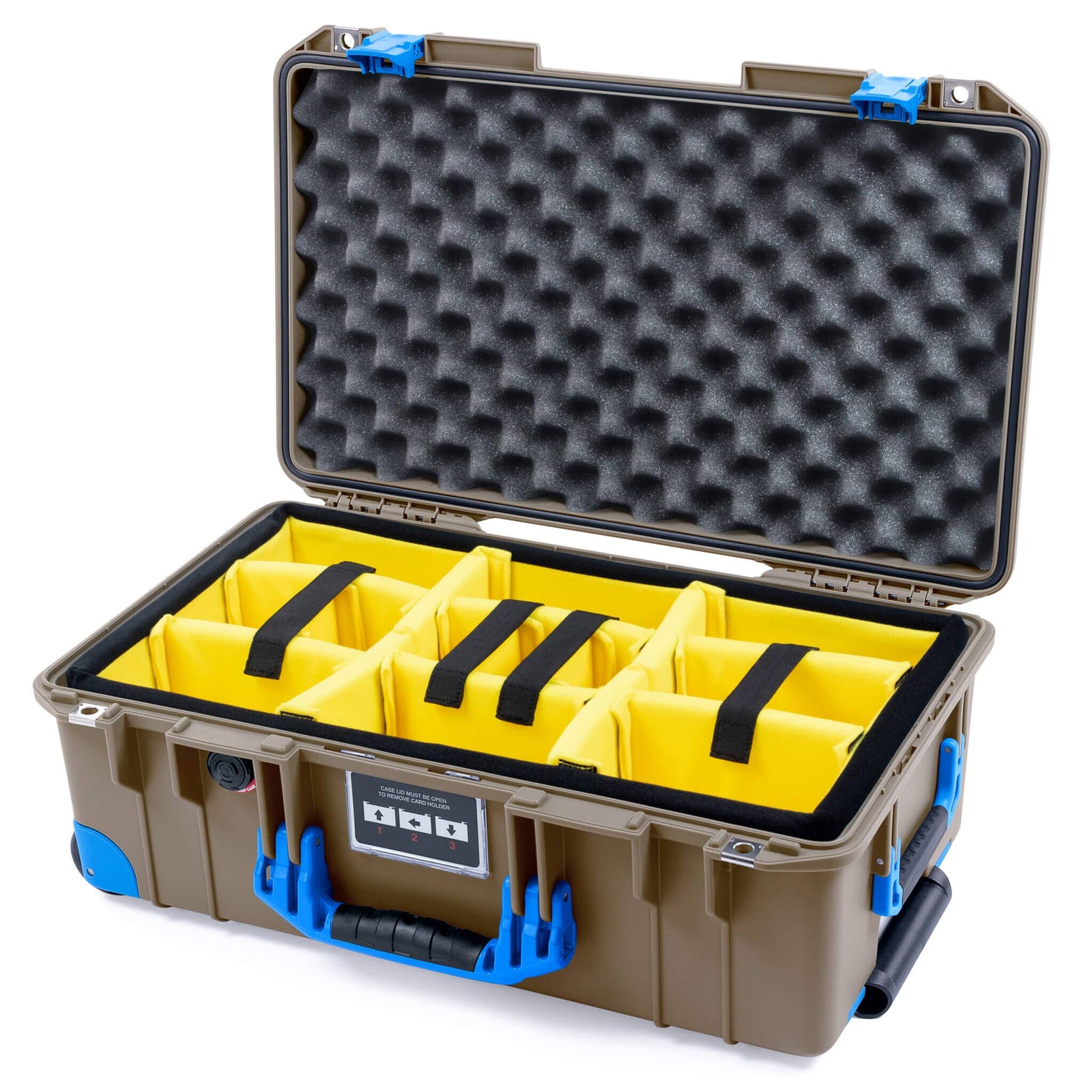 Pelican 1535 Air Carry-on Case - Dark Desert Dirt & Blue Trolley - Yellow Padded Microfiber Dividers / Convoluted Lid Foam