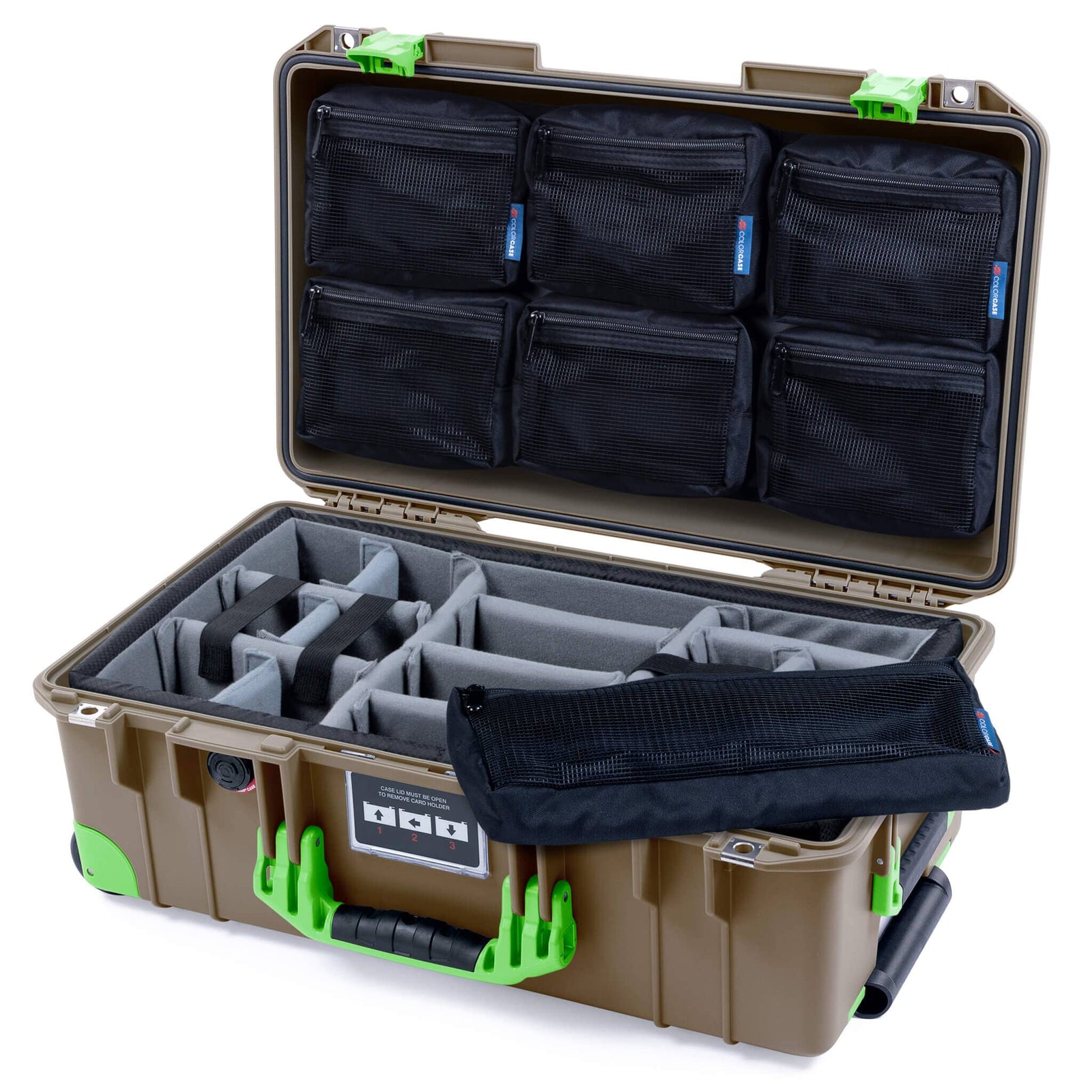 Pelican 1535 Air Case, Dark Desert Dirt with Lime Green Handles, Latches & Trolley ColorCase