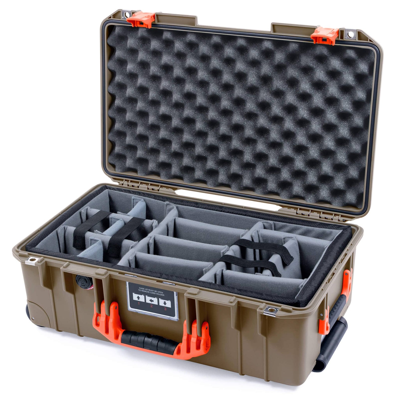 Pelican 1535 Air Case, Dark Desert Dirt with Orange Handles & Latches Gray Padded Microfiber Dividers with Convoluted Lid Foam ColorCase 015350-0070-580-151