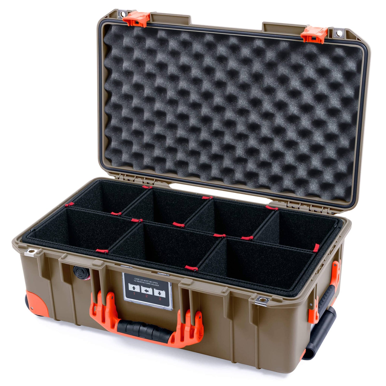 Pelican 1535 Air Case, Dark Desert Dirt with Orange Handles, Latches & Trolley TrekPak Divider System with Convoluted Lid Foam ColorCase 015350-0020-580-151-150