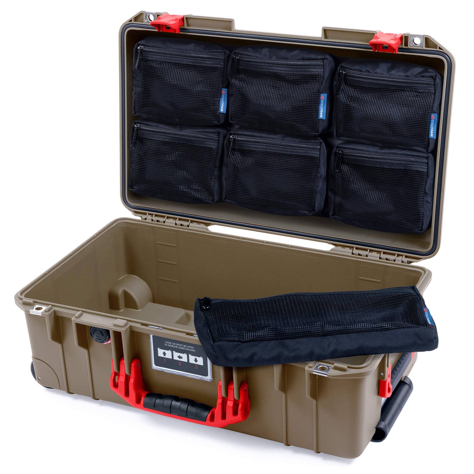 Pelican 1535 Air Case, Dark Desert Dirt with Red Handles & Latches 7-Piece Removable Mesh Pouches Only ColorCase 015350-0700-580-321