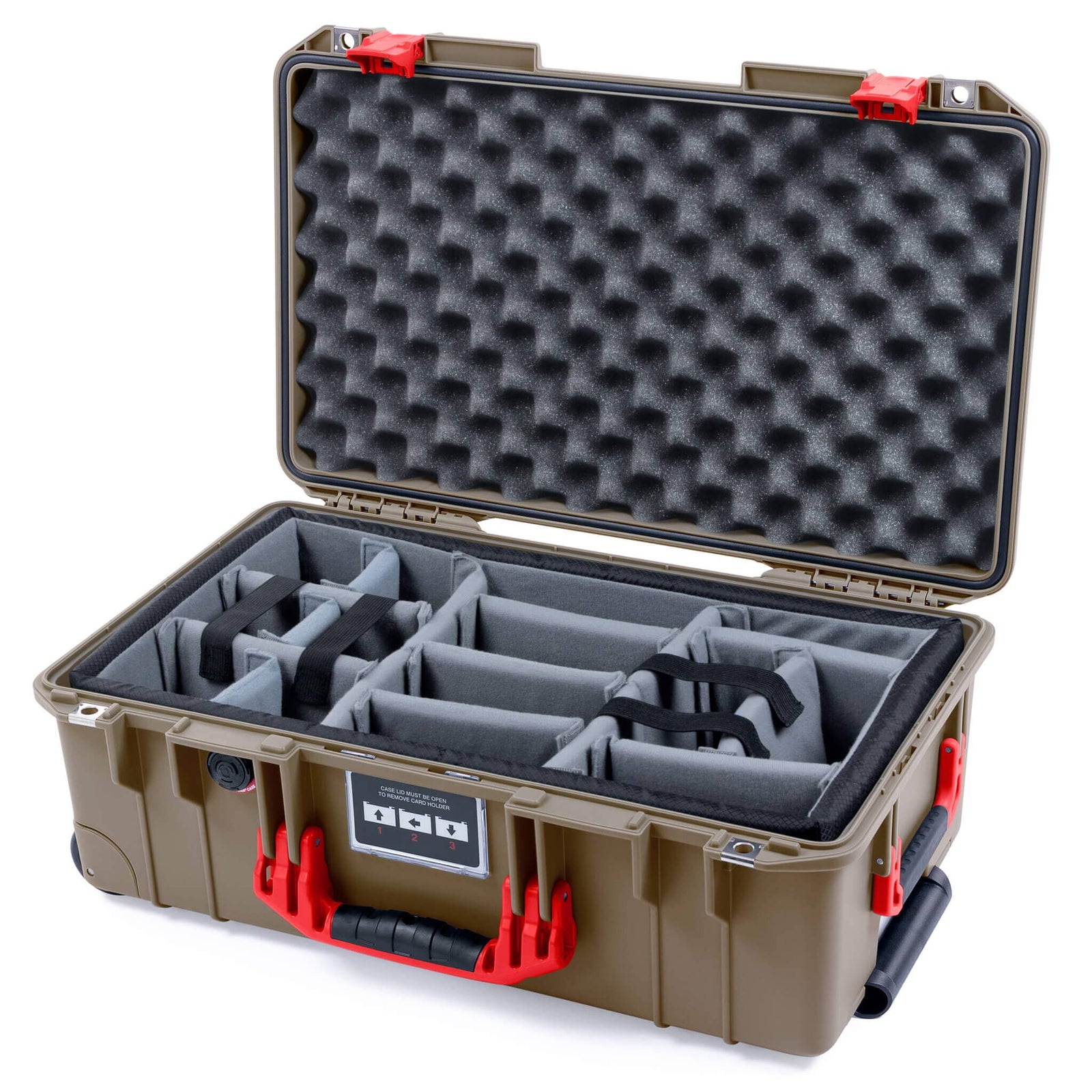 Pelican 1535 Air Case, Dark Desert Dirt with Red Handles & Latches Gray Padded Microfiber Dividers with Convoluted Lid Foam ColorCase 015350-0070-580-321