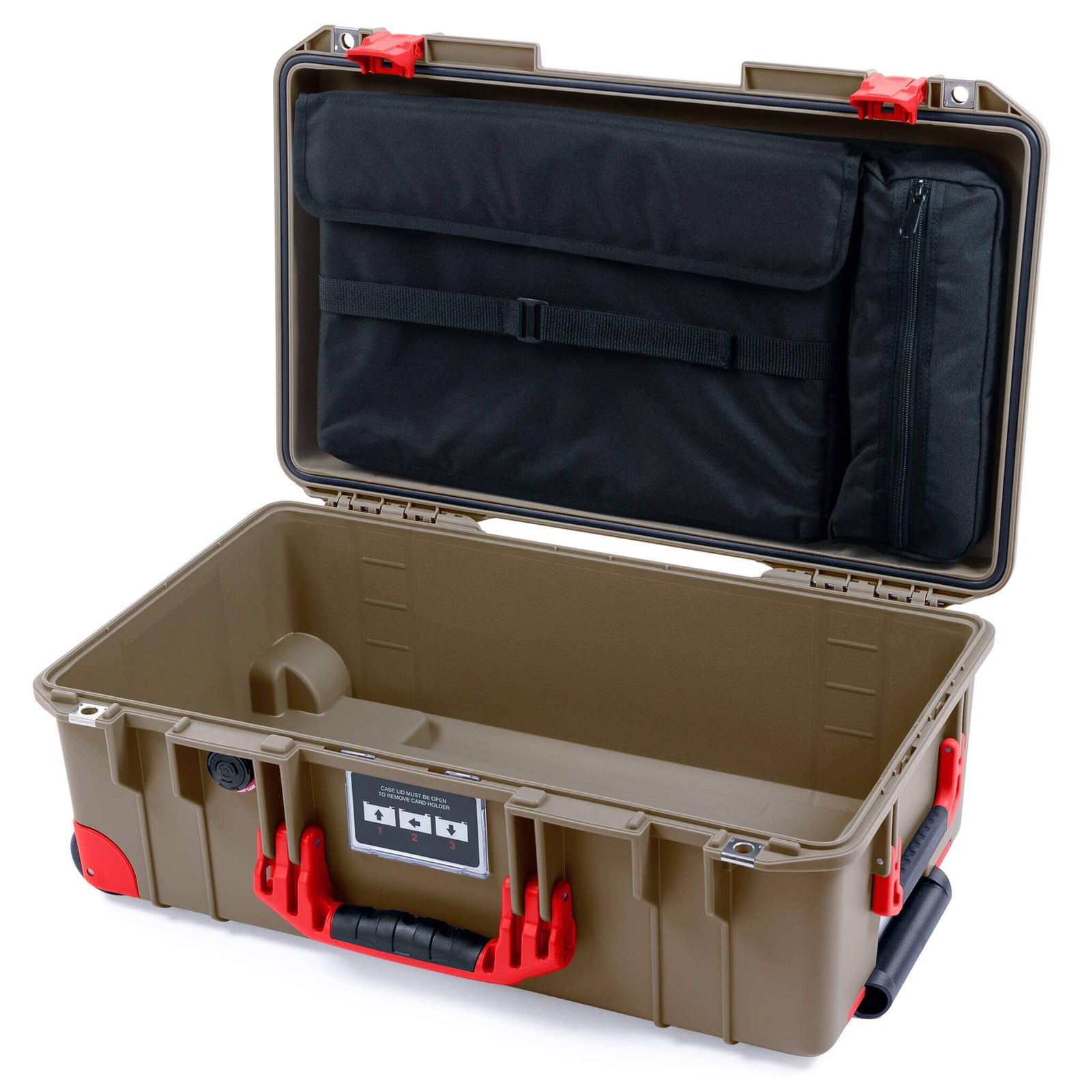 Pelican 1535 Air Case, Dark Desert Dirt with Red Handles, Latches & Trolley Laptop Computer Lid Pouch Only ColorCase 015350-0200-580-321-320