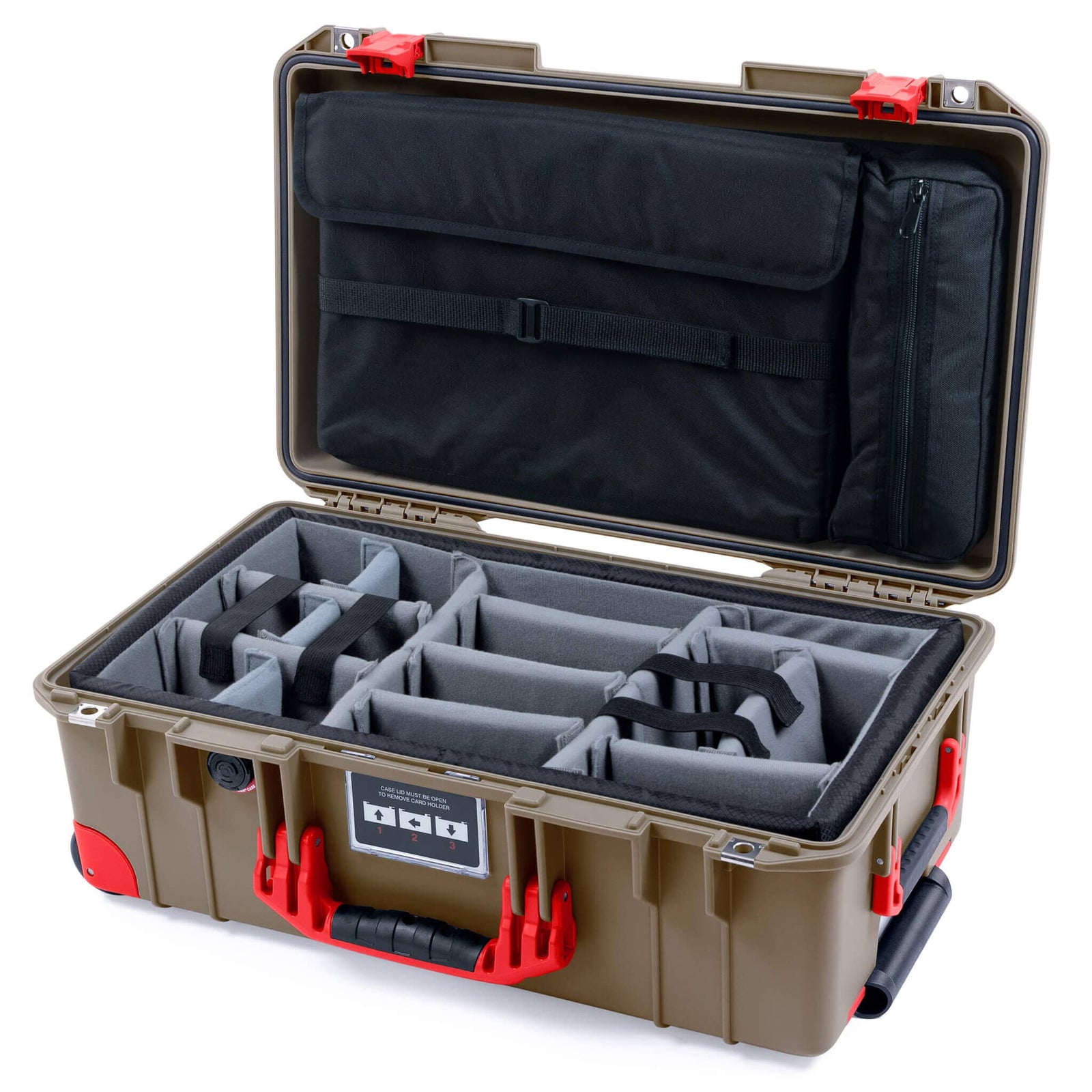 Pelican 1535 Air Case, Dark Desert Dirt with Red Handles, Latches & Trolley Gray Padded Microfiber Dividers with Computer Pouch ColorCase 015350-0270-580-321-320