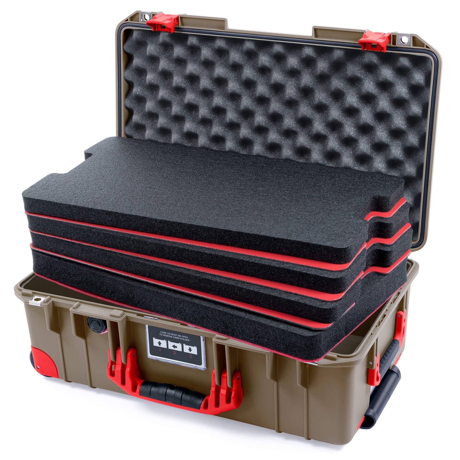 Pelican 1535 Air Case, Dark Desert Dirt with Red Handles, Latches & Trolley Custom Tool Kit (4 Foam Inserts with Convoluted Lid Foam) ColorCase 015350-0060-580-321-320