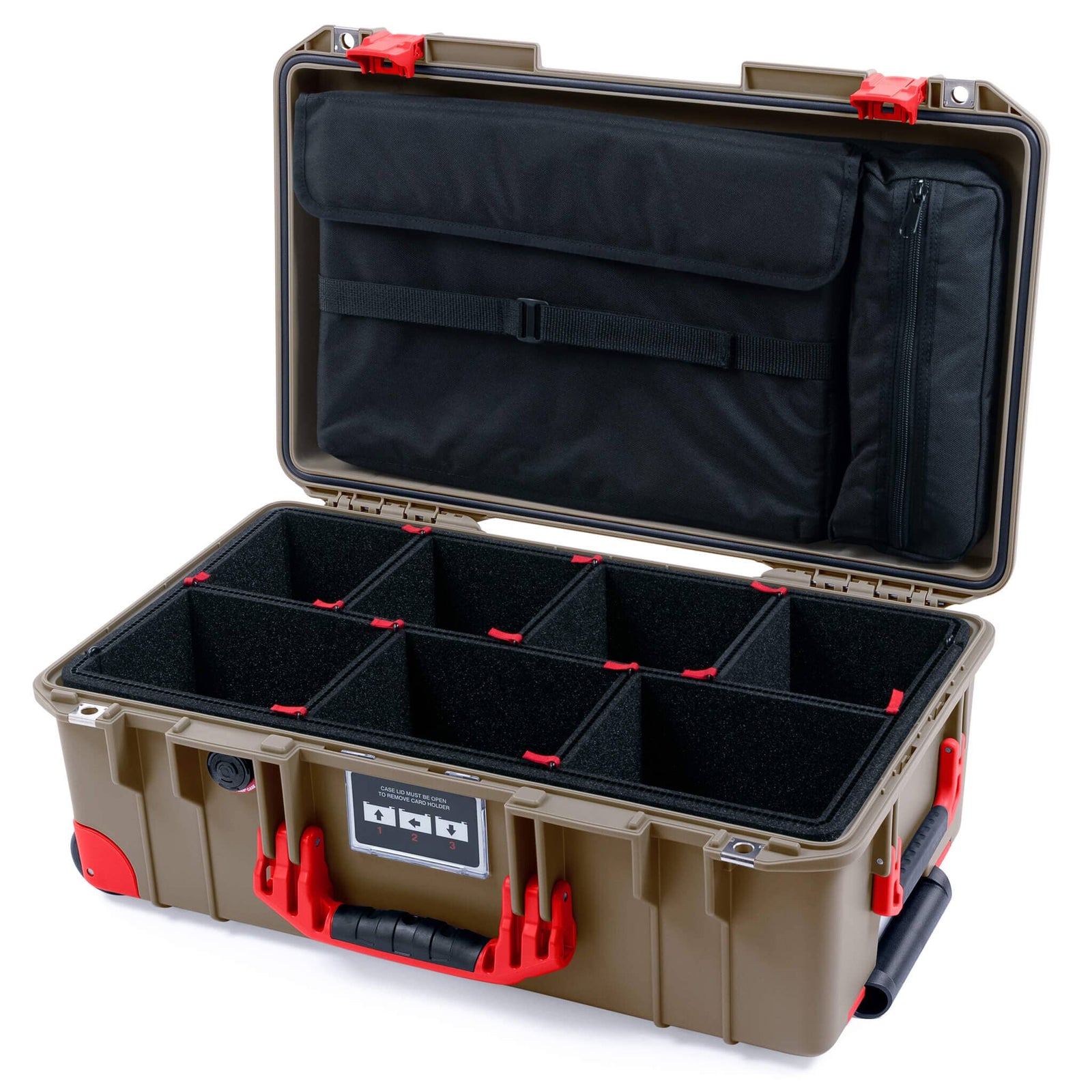 Pelican 1535 Air Case, Dark Desert Dirt with Red Handles, Latches & Trolley TrekPak Divider System with Computer Pouch ColorCase 015350-0220-580-321-320