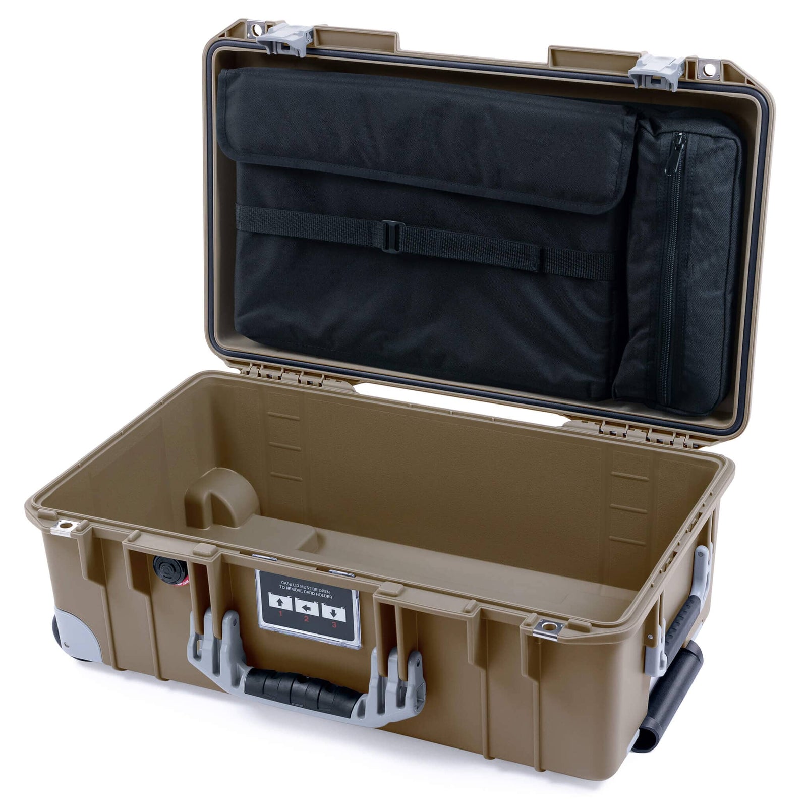 Pelican 1535 Air Carry - on Case - Dark Desert Dirt & Silver Trolley - Laptop Computer Lid Pouch Only