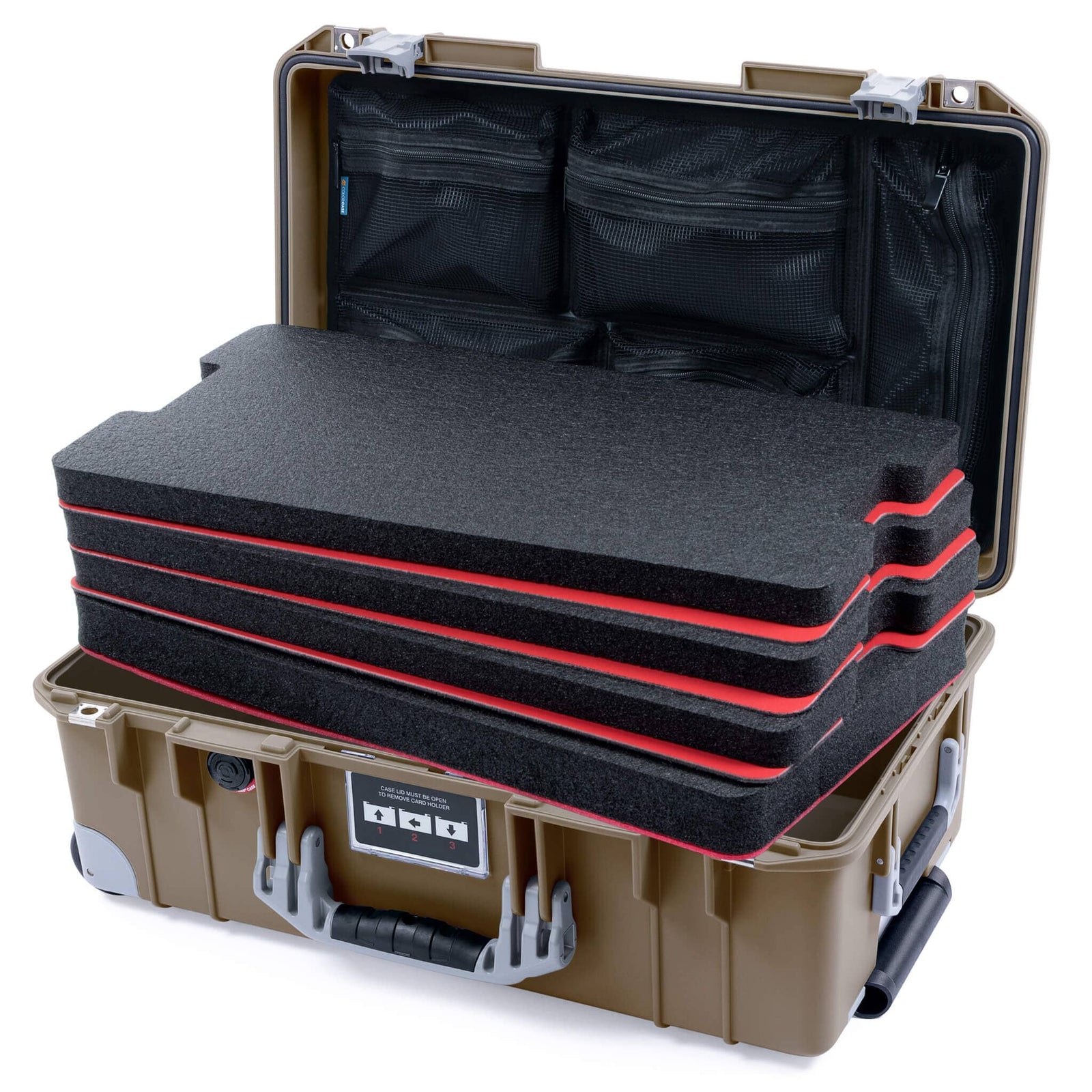 Pelican 1535 Air Carry - on Case - Dark Desert Dirt & Silver Trolley - DIY Tool Foam Kit / Mesh Lid Organizer