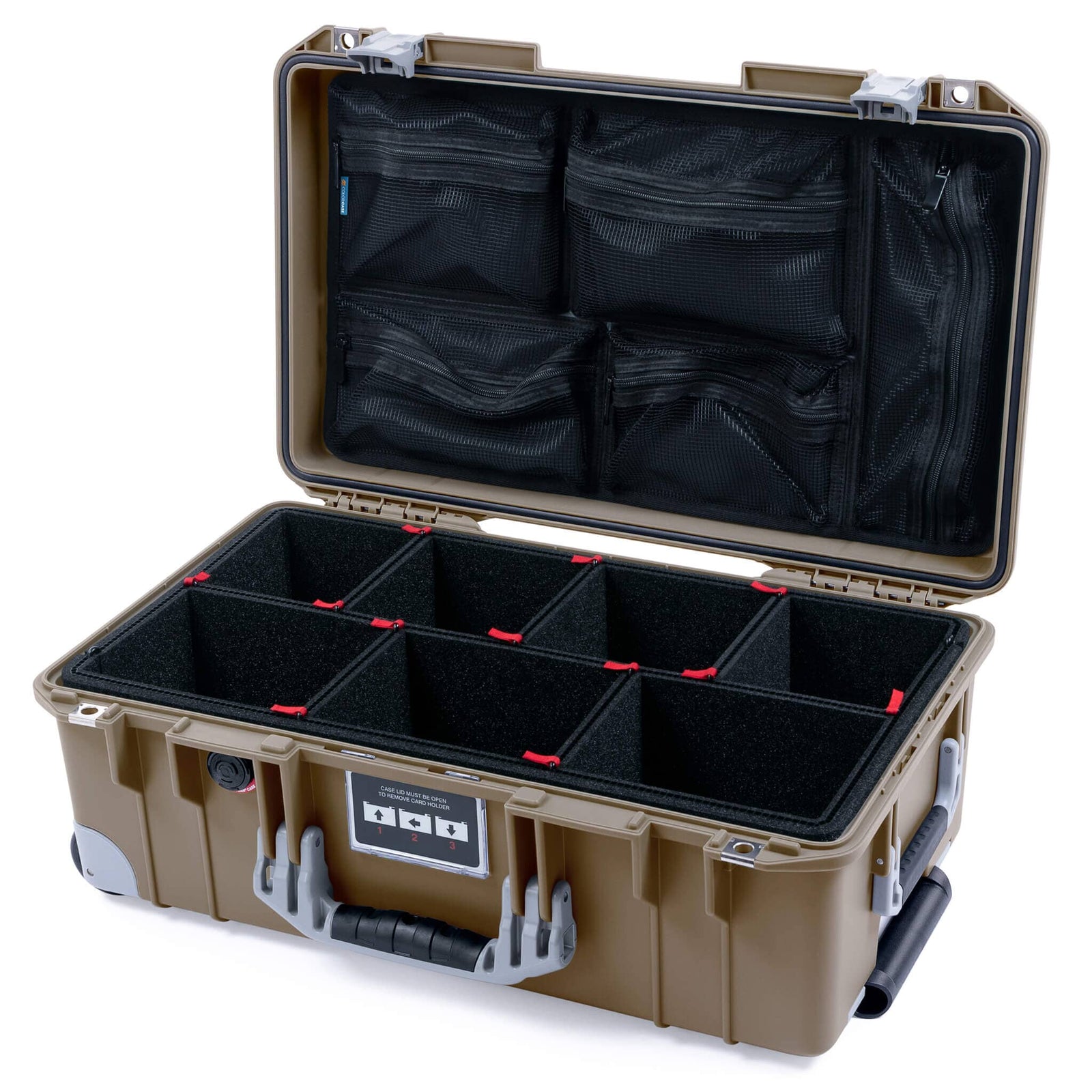 Pelican 1535 Air Case, Dark Desert Dirt with Silver Handles, Latches & Trolley TrekPak Divider System with Mesh Lid Organizer ColorCase 015350-0120-580-181-180