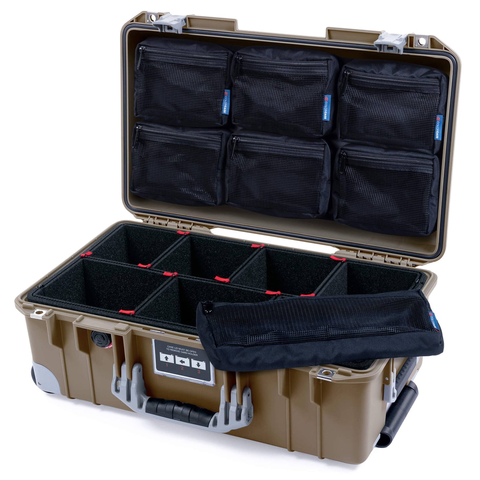 Pelican 1535 Air Carry - on Case - Dark Desert Dirt & Silver Trolley - TrekPak Divider System / 7 - Piece Removable Mesh Pouches