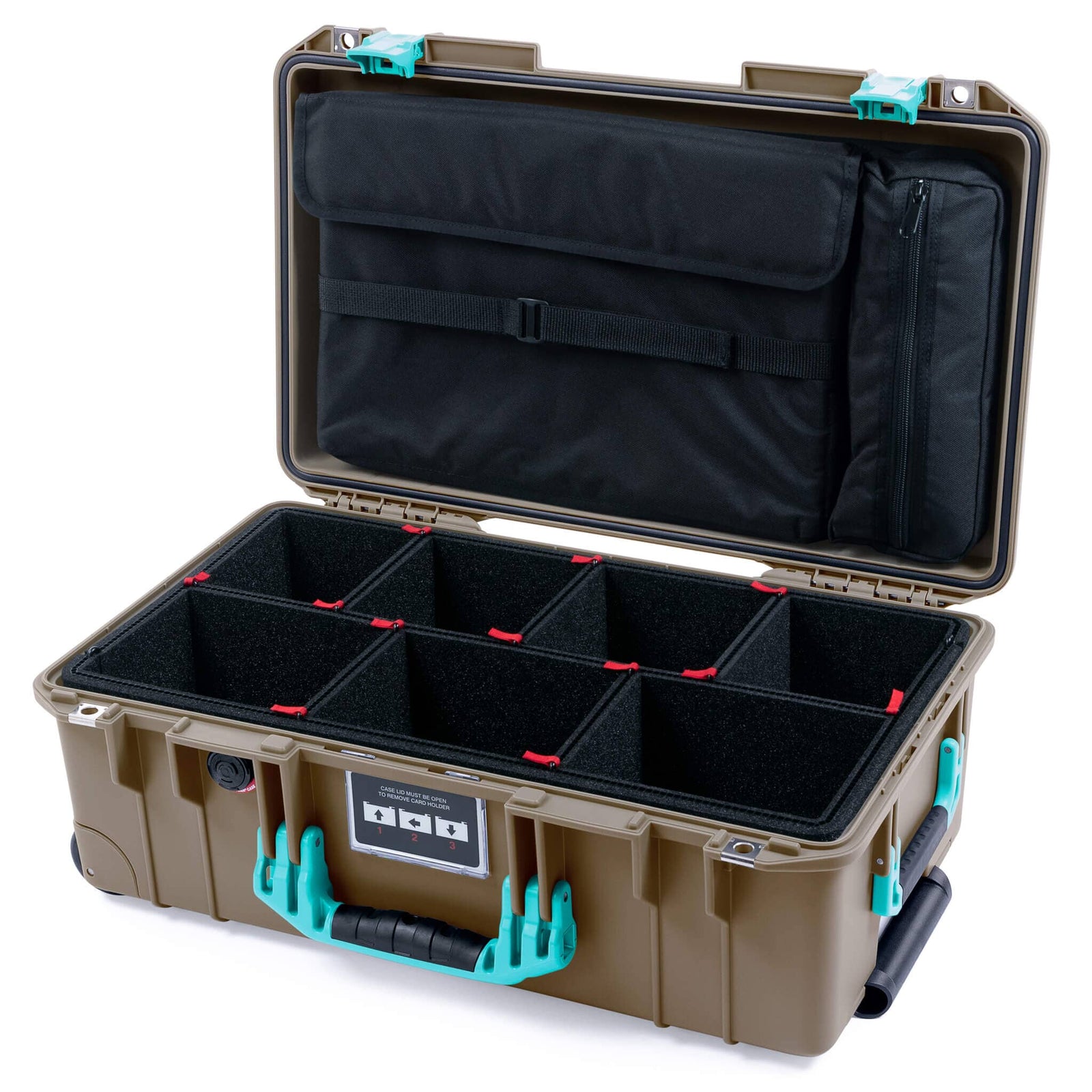 Pelican 1535 Air Case, Dark Desert Dirt with Teal Handles & Latches TrekPak Divider System with Computer Pouch ColorCase 015350-0220-580-591