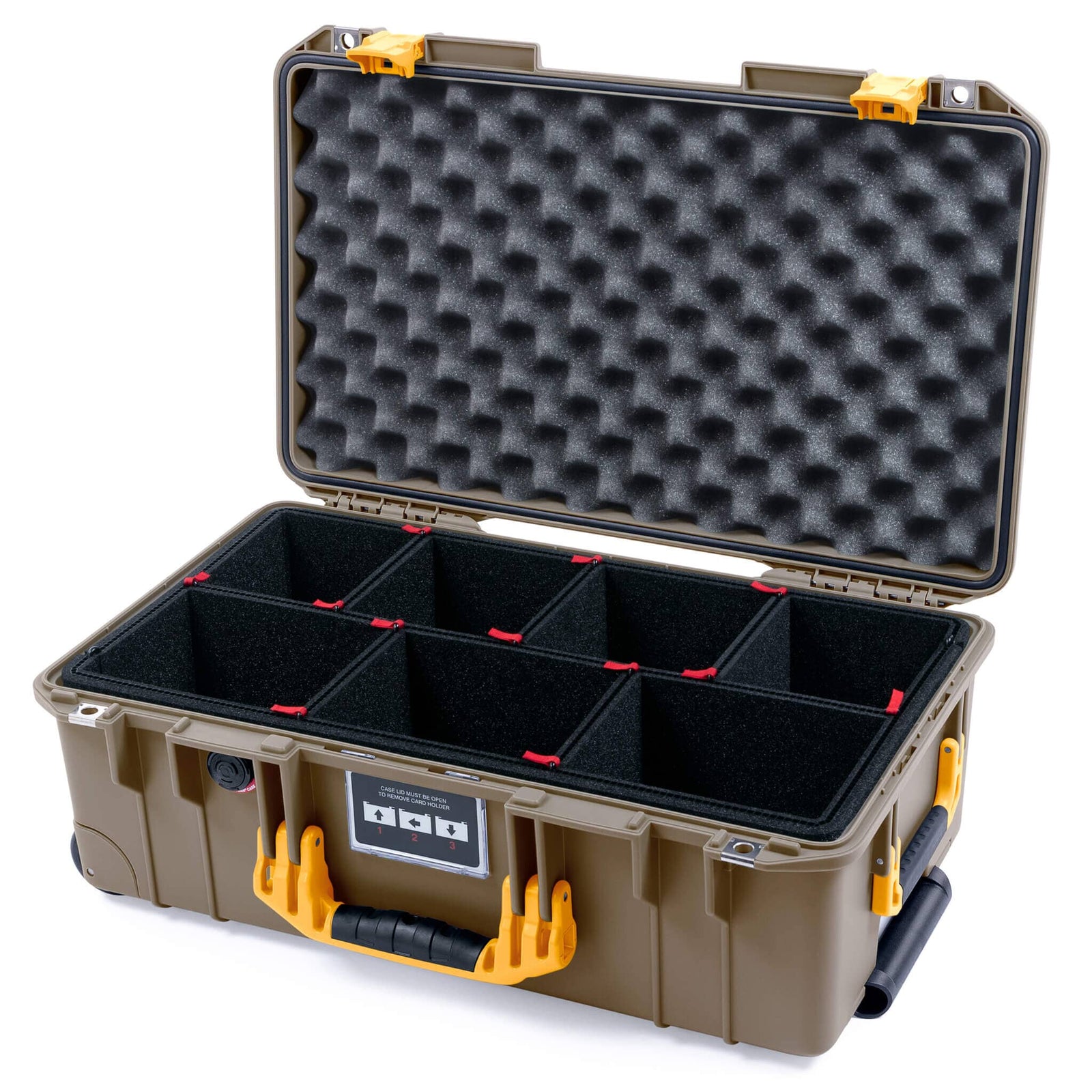 Pelican 1535 Air Case, Dark Desert Dirt with Yellow Handles & Latches TrekPak Divider System with Convoluted Lid Foam ColorCase 015350-0020-580-241