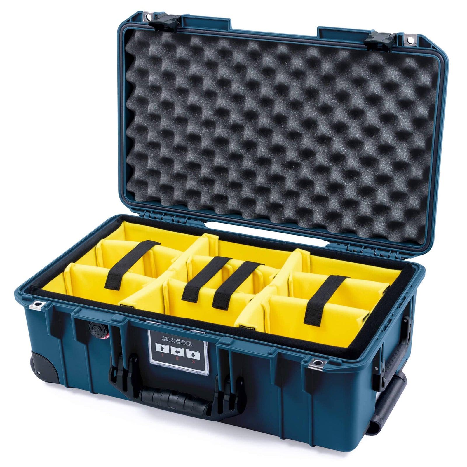 Pelican 1535 Air Carry-on Case - Deep Pacific & Black Trolley - Yellow Padded Microfiber Dividers / Convoluted Lid Foam