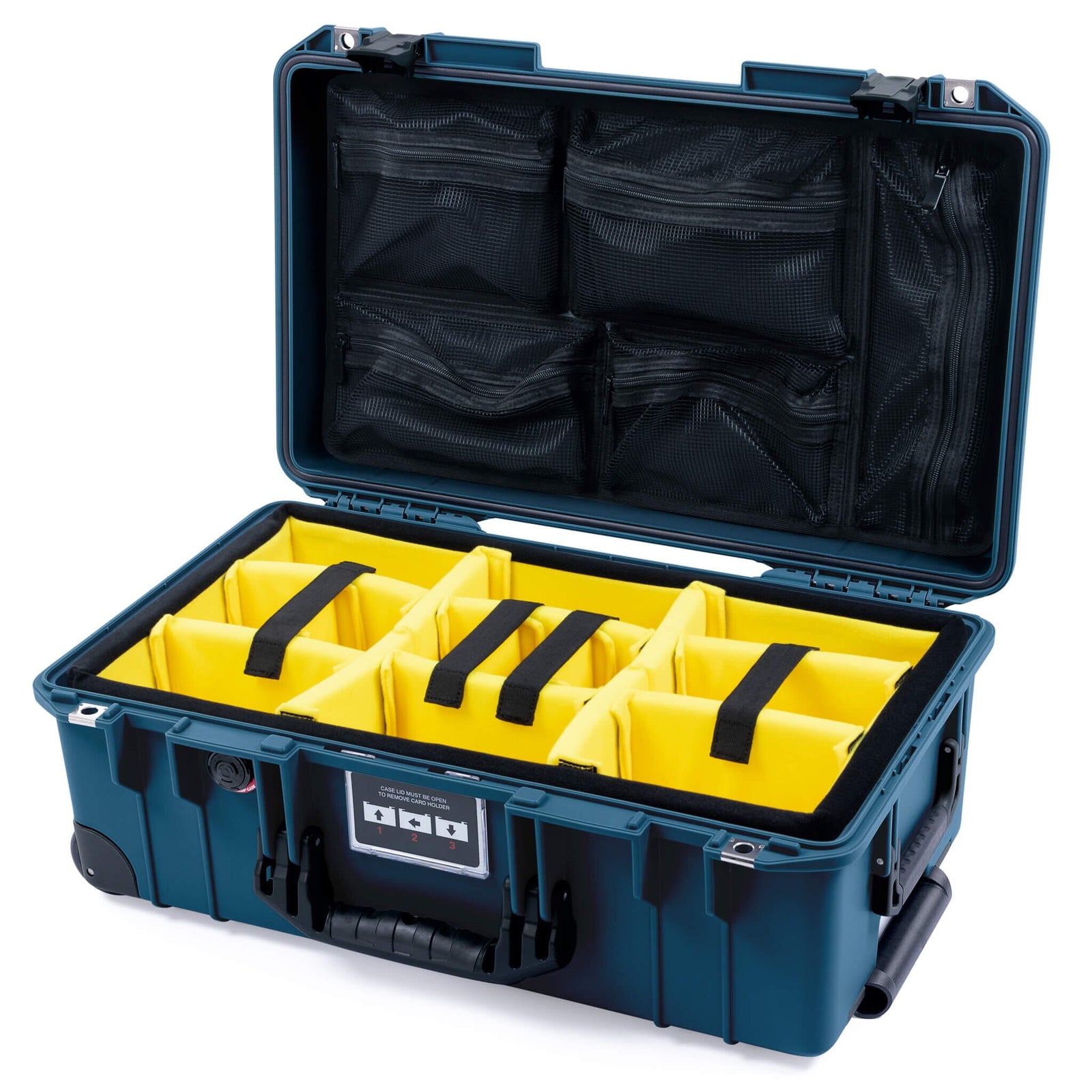 Pelican 1535 Air Carry-on Case - Deep Pacific & Black Trolley - Yellow Padded Microfiber Dividers / Mesh Lid Organizer