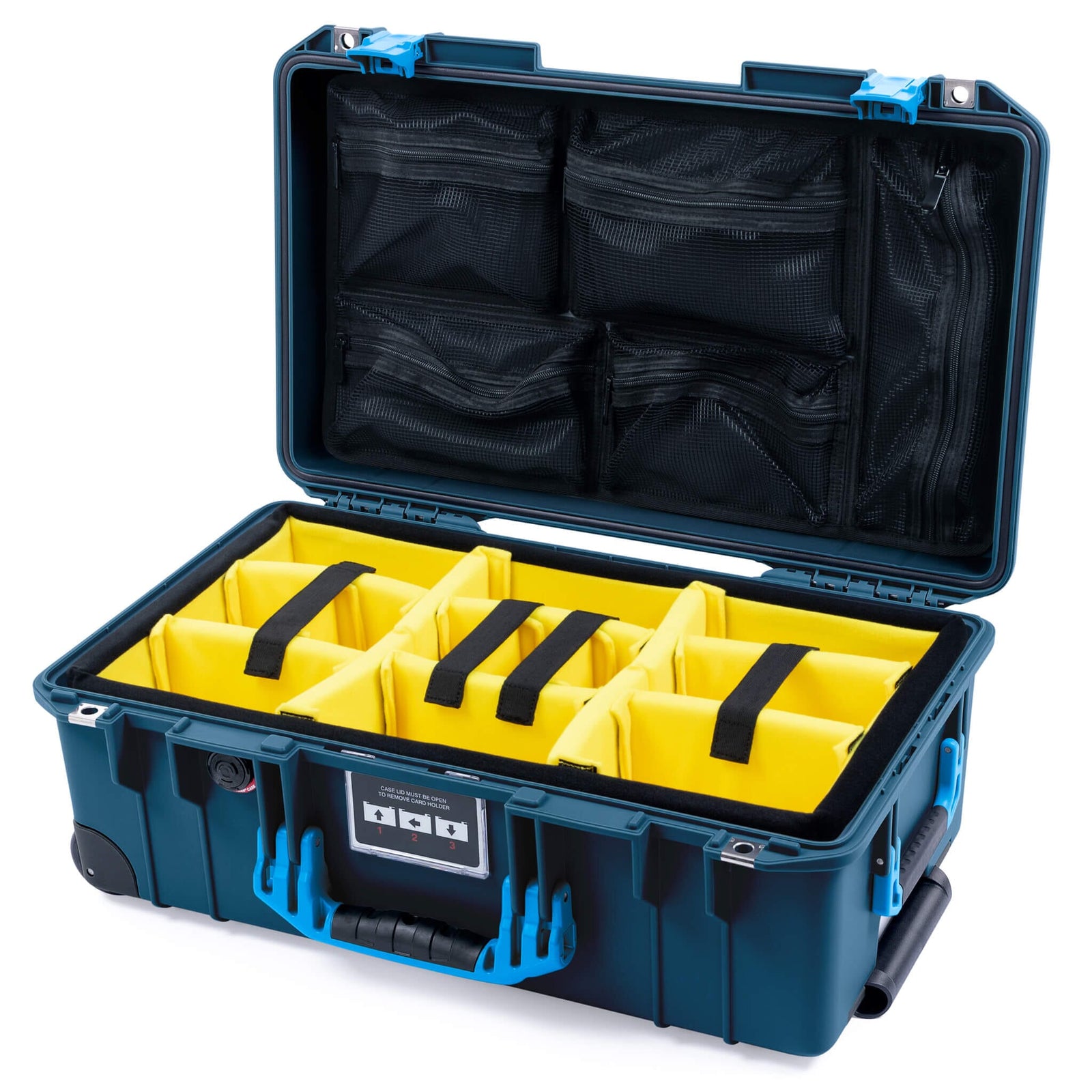Pelican 1535 Air Carry-on Case - Deep Pacific & Blue - Yellow Padded Microfiber Dividers / Mesh Lid Organizer