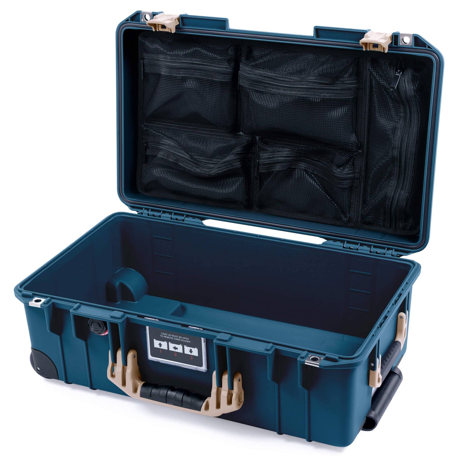 Pelican 1535 Air Case, Deep Pacific with Desert Tan Handles & Latches Mesh Lid Organizer Only ColorCase 015350-0100-550-311