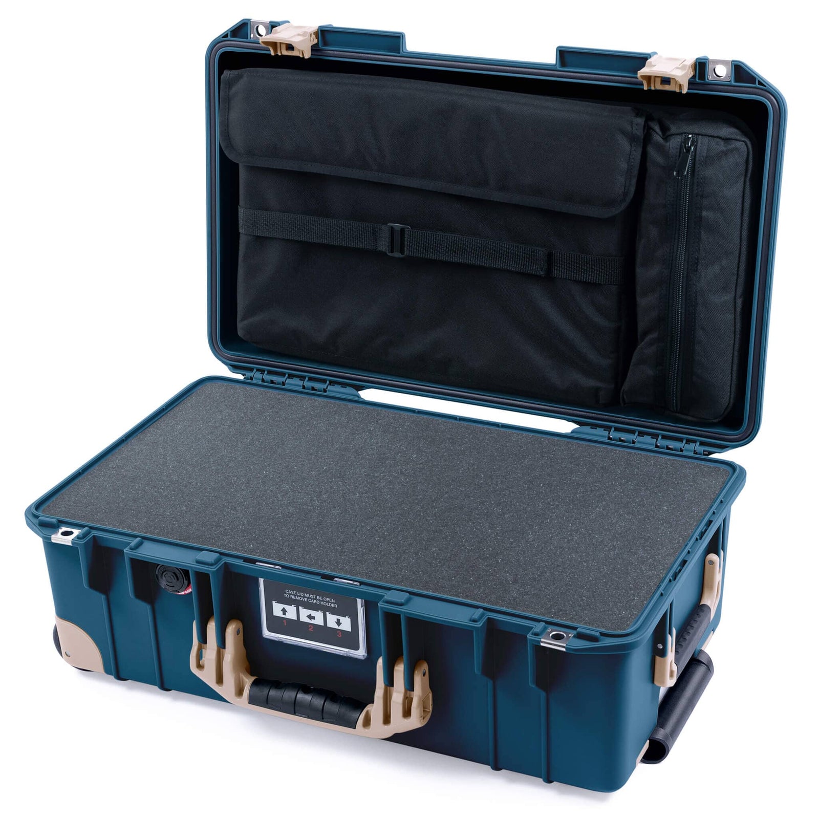 Pelican 1535 Air Carry-on Case - Deep Pacific & Desert Tan Trolley - Pick & Pluck Foam / Computer Lid Pouch