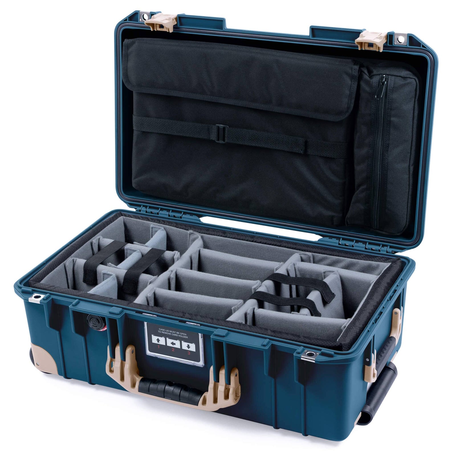 Pelican 1535 Air Carry-on Case - Deep Pacific & Desert Tan Trolley - Padded Microfiber Dividers / Computer Lid Pouch