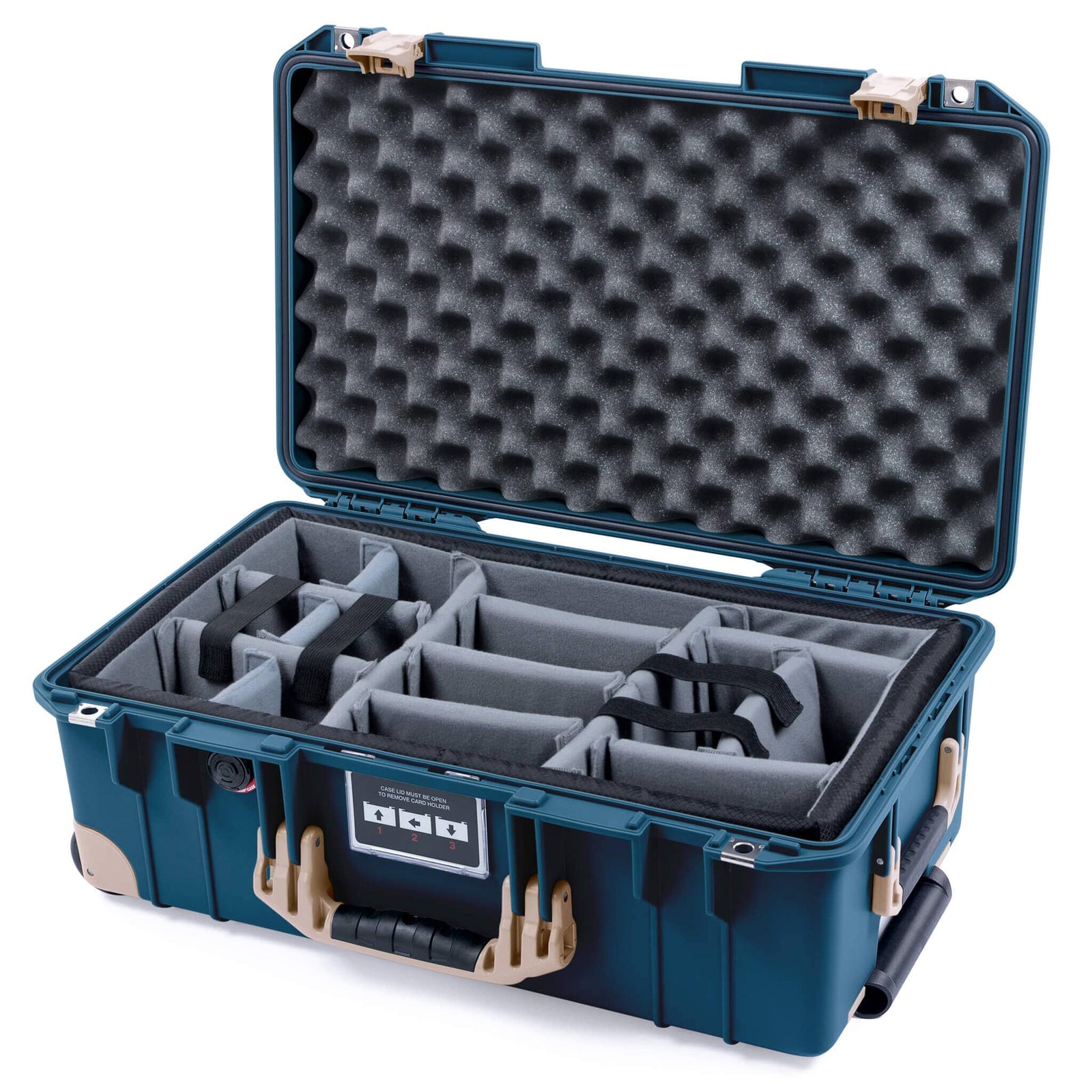 Pelican 1535 Air Carry-on Case - Deep Pacific & Desert Tan Trolley - Padded Microfiber Dividers / Convolute Lid Foam