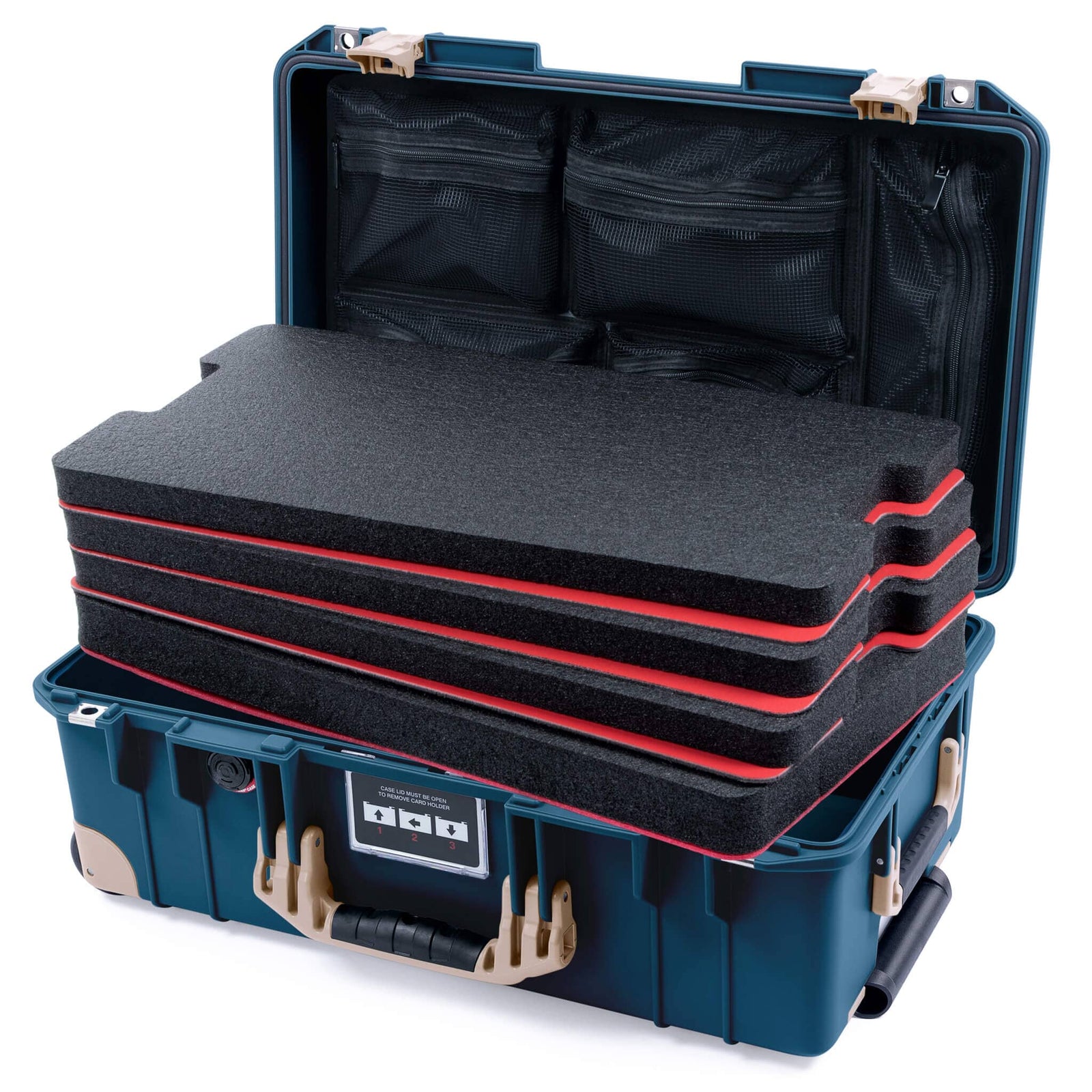 Pelican 1535 Air Carry-on Case - Deep Pacific & Desert Tan Trolley - DIY Tool Kit / Mesh Lid Organizer
