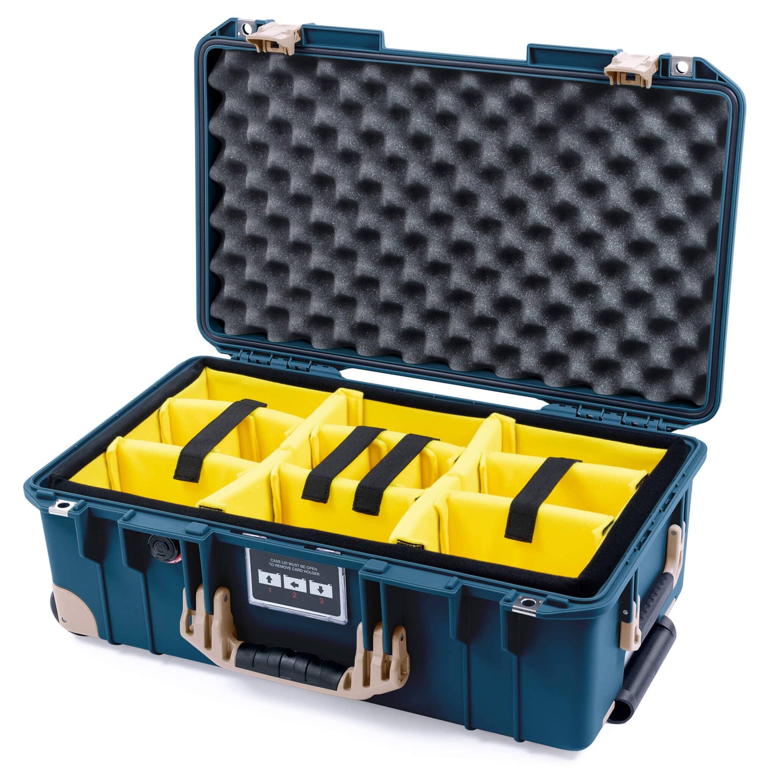 Pelican 1535 Air Carry-on Case - Deep Pacific & Desert Tan Trolley - Yellow Padded Microfiber Dividers / Convoluted Lid Foam