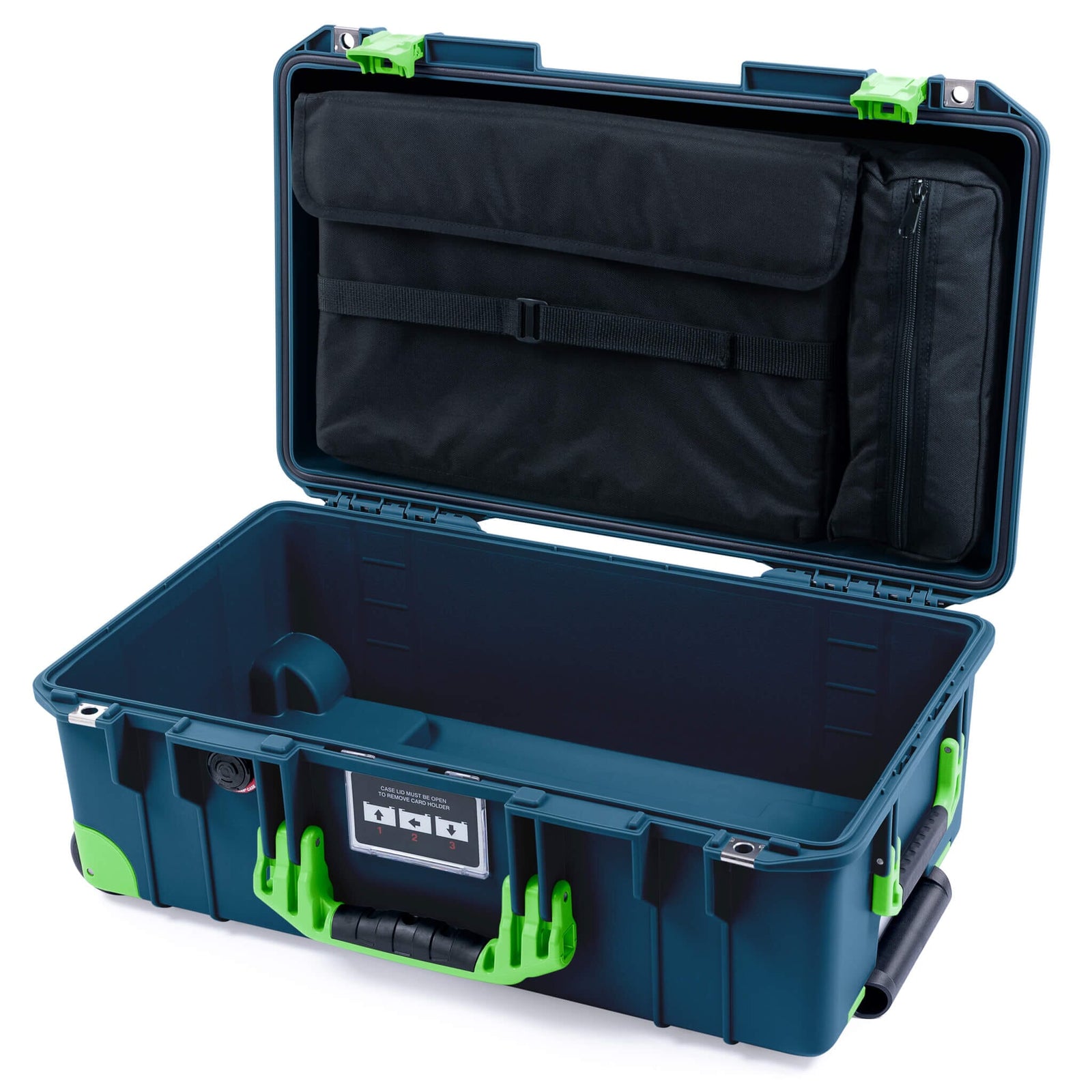 Pelican 1535 Air Carry - on Case - Deep Pacific & Lime Green Trolley - Computer Lid Pouch Only