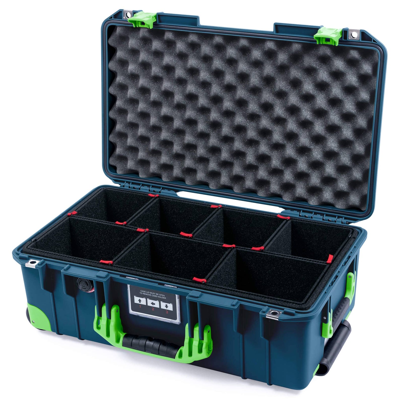 Pelican 1535 Air Carry - on Case - Deep Pacific & Lime Green Trolley - TrekPak Divider System / Convoluted Lid Foam