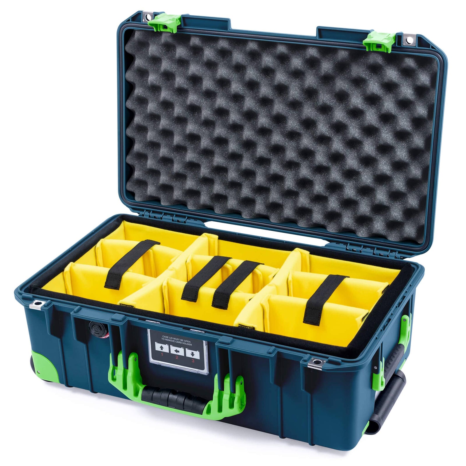 Pelican 1535 Air Carry - on Case - Deep Pacific & Lime Green Trolley - Yellow Padded Microfiber Dividers / Convoluted Lid Foam