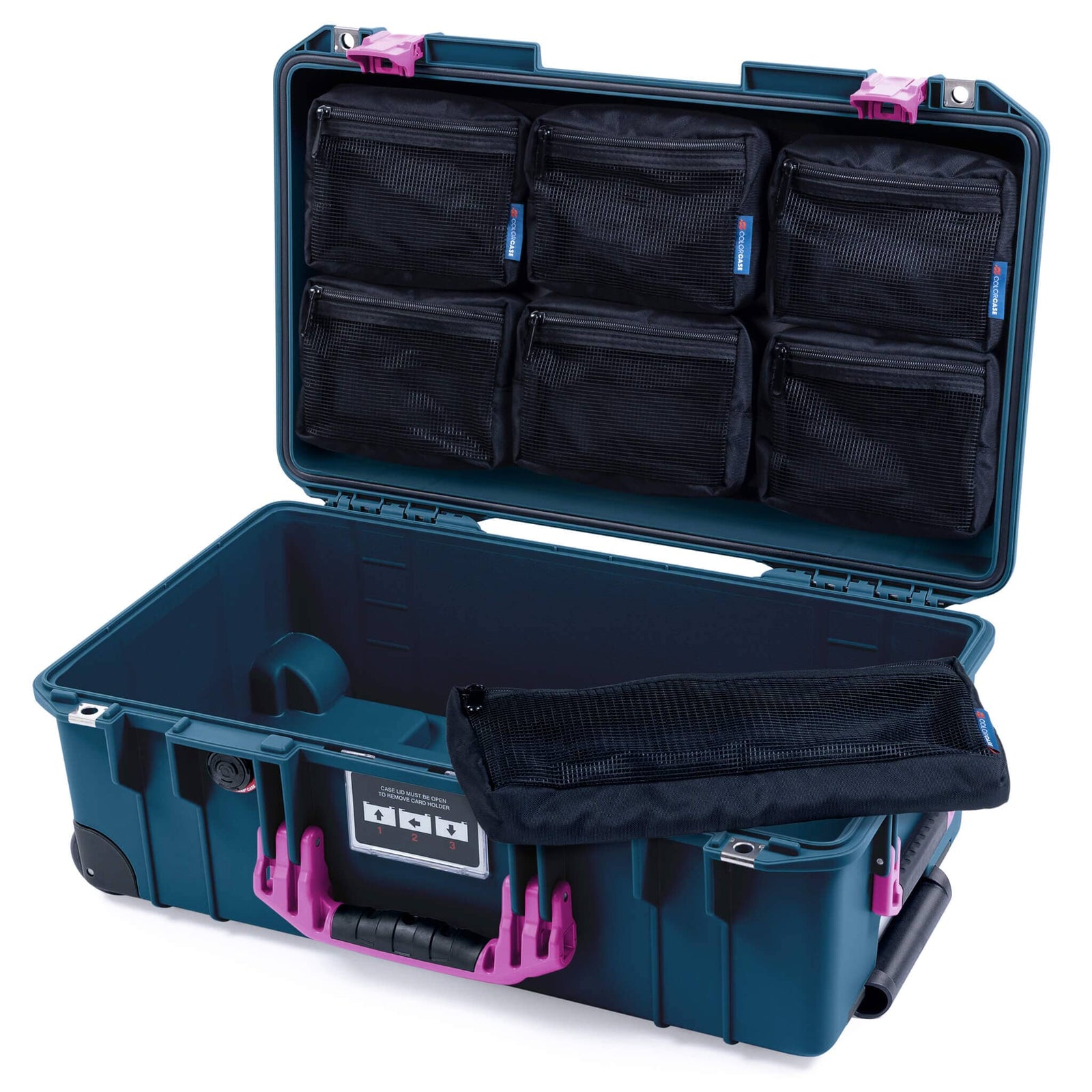 Pelican 1535 Air Case, Deep Pacific with Magenta Handles & Latches 7-Piece Removable Mesh Pouches Only ColorCase 015350-0700-550-401