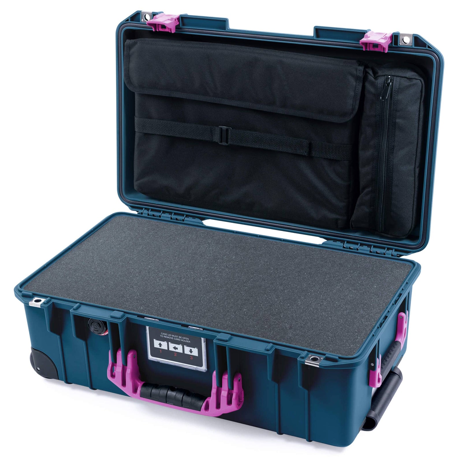 Pelican 1535 Air Case, Deep Pacific with Magenta Handles & Latches Pick & Pluck Foam with Laptop Computer Lid Pouch ColorCase 015350-0201-550-401