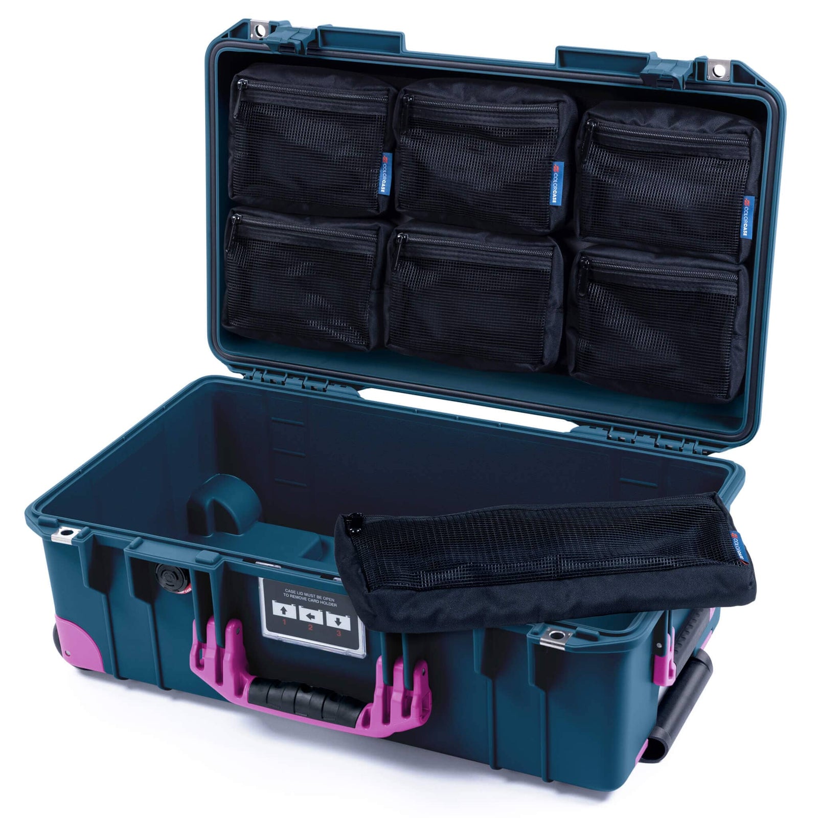 Pelican 1535 Air Case, Deep Pacific with Magenta Handles, Latches & Trolley 7-Piece Removable Mesh Pouches Only ColorCase 015350-0700-550-401-400