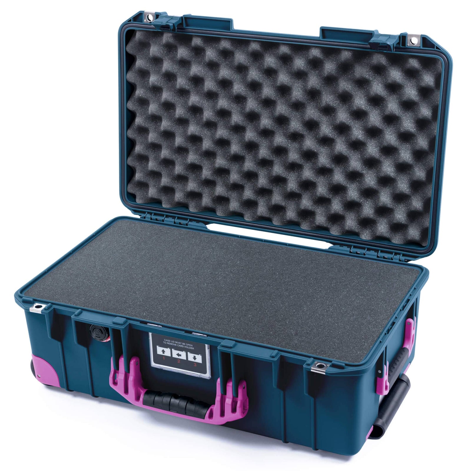 Pelican 1535 Air Case, Deep Pacific with Magenta Handles, Latches & Trolley Pick & Pluck Foam with Convoluted Lid Foam ColorCase 015350-0001-550-401-400