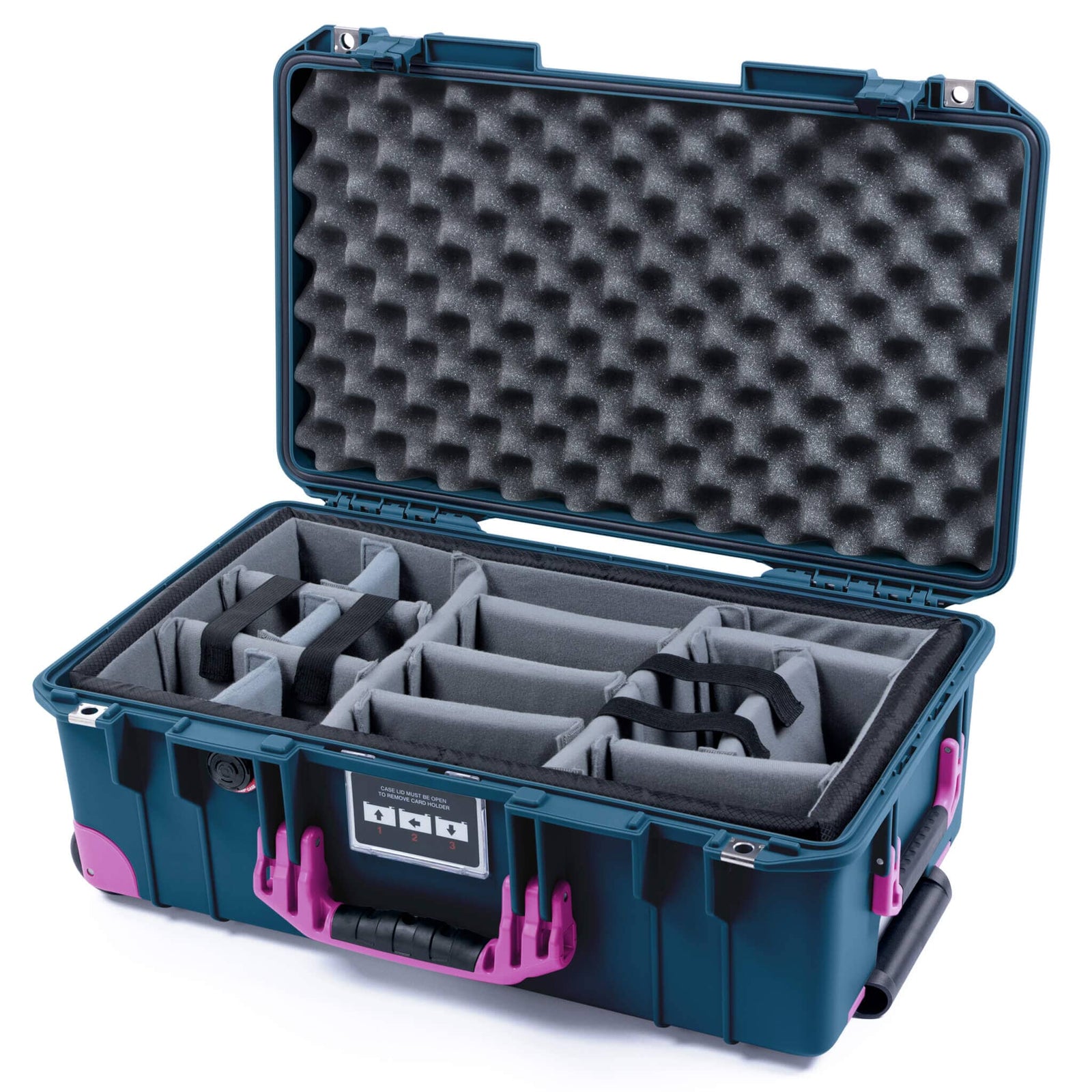 Pelican 1535 Air Carry-on Case - Deep Pacific & Magenta Trolley - Padded Microfiber Dividers / Convolute Lid Foam