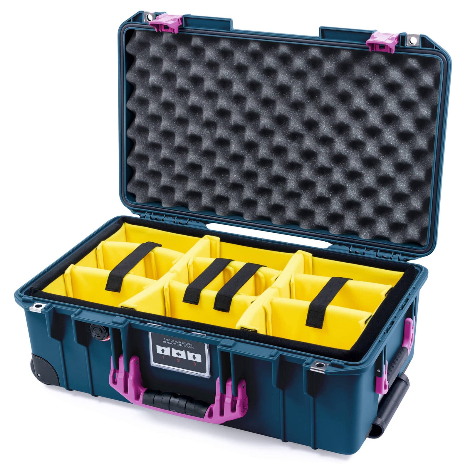 Pelican 1535 Air Carry-on Case - Deep Pacific & Magenta - Yellow Padded Microfiber Dividers / Convoluted Lid Foam