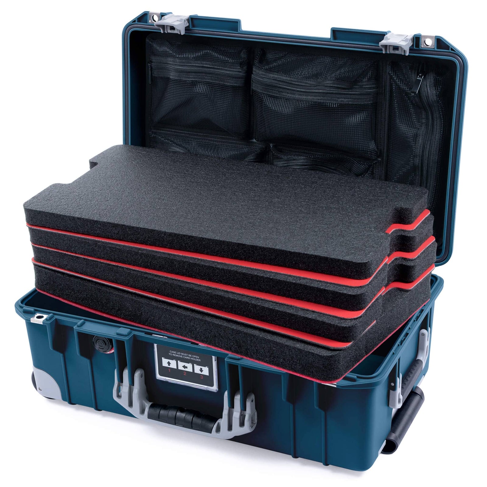 Pelican 1535 Air Carry - on Case - Deep Pacific & Silver Trolley - DIY Tool Kit / Mesh Lid Organizer