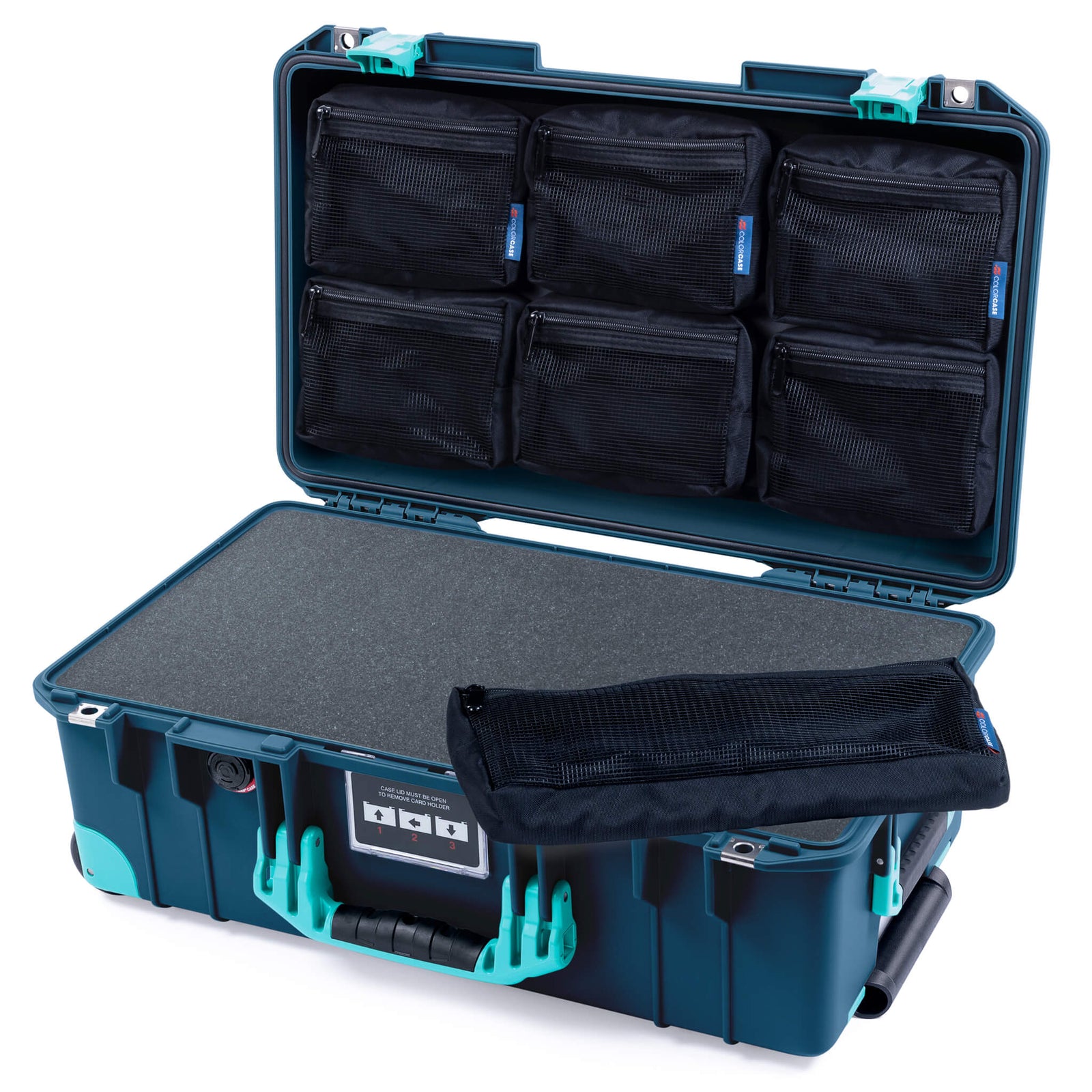 Pelican 1535 Air Carry-on Case - Deep Pacific & Teal Trolley - Pick & Pluck Foam / 7-Piece Removable Mesh Pouches